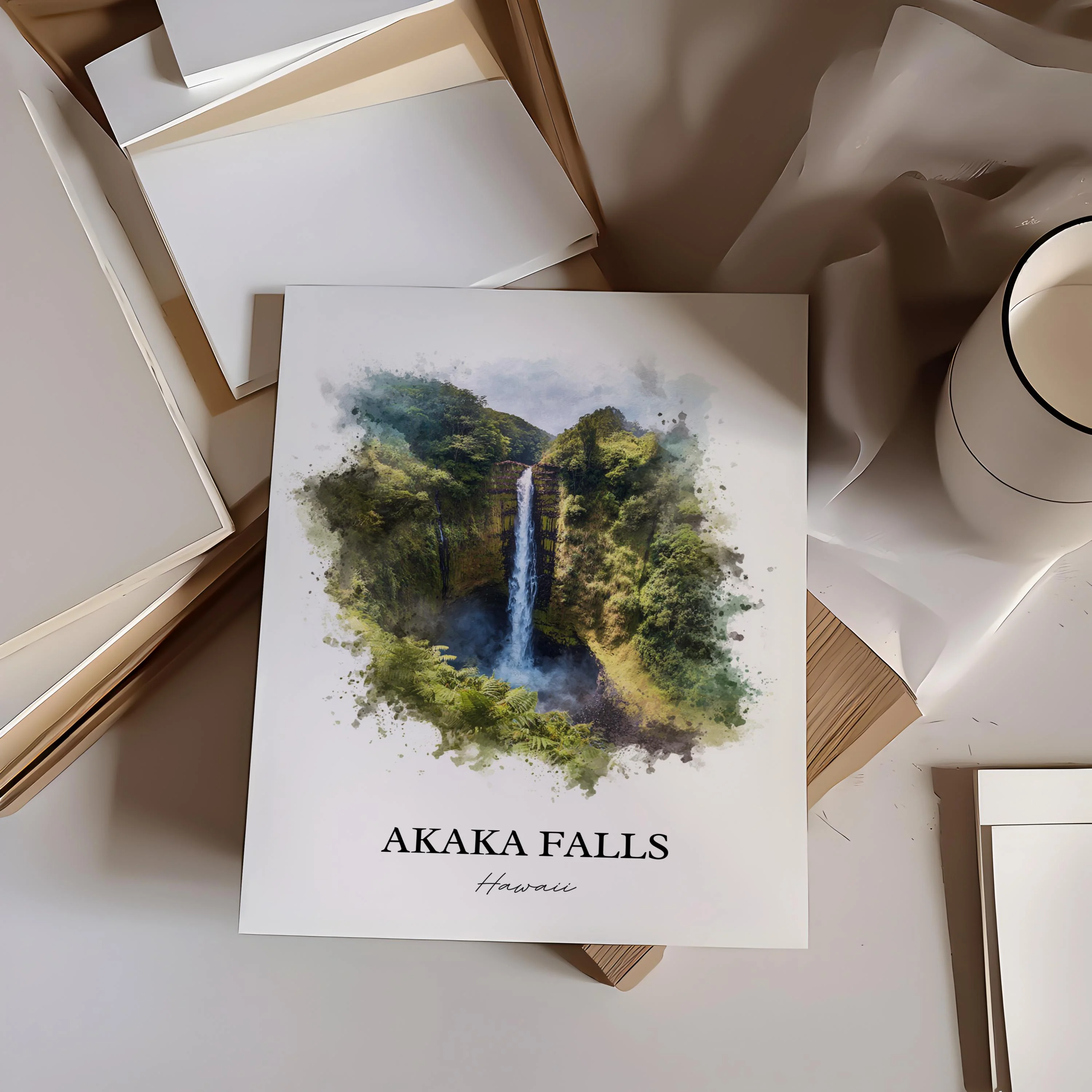 Akaka Falls, Big Island, Hawaii – Watercolor Art Print - Image 5