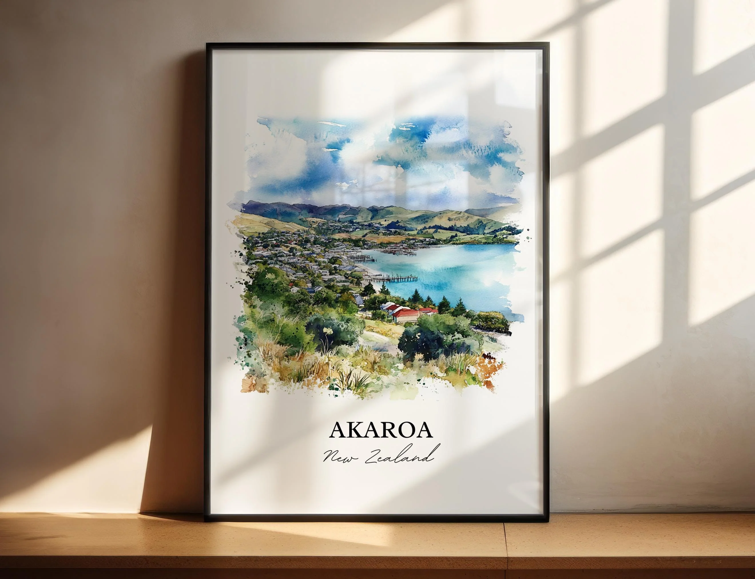 Akaroa, New Zealand – Watercolor Art Print