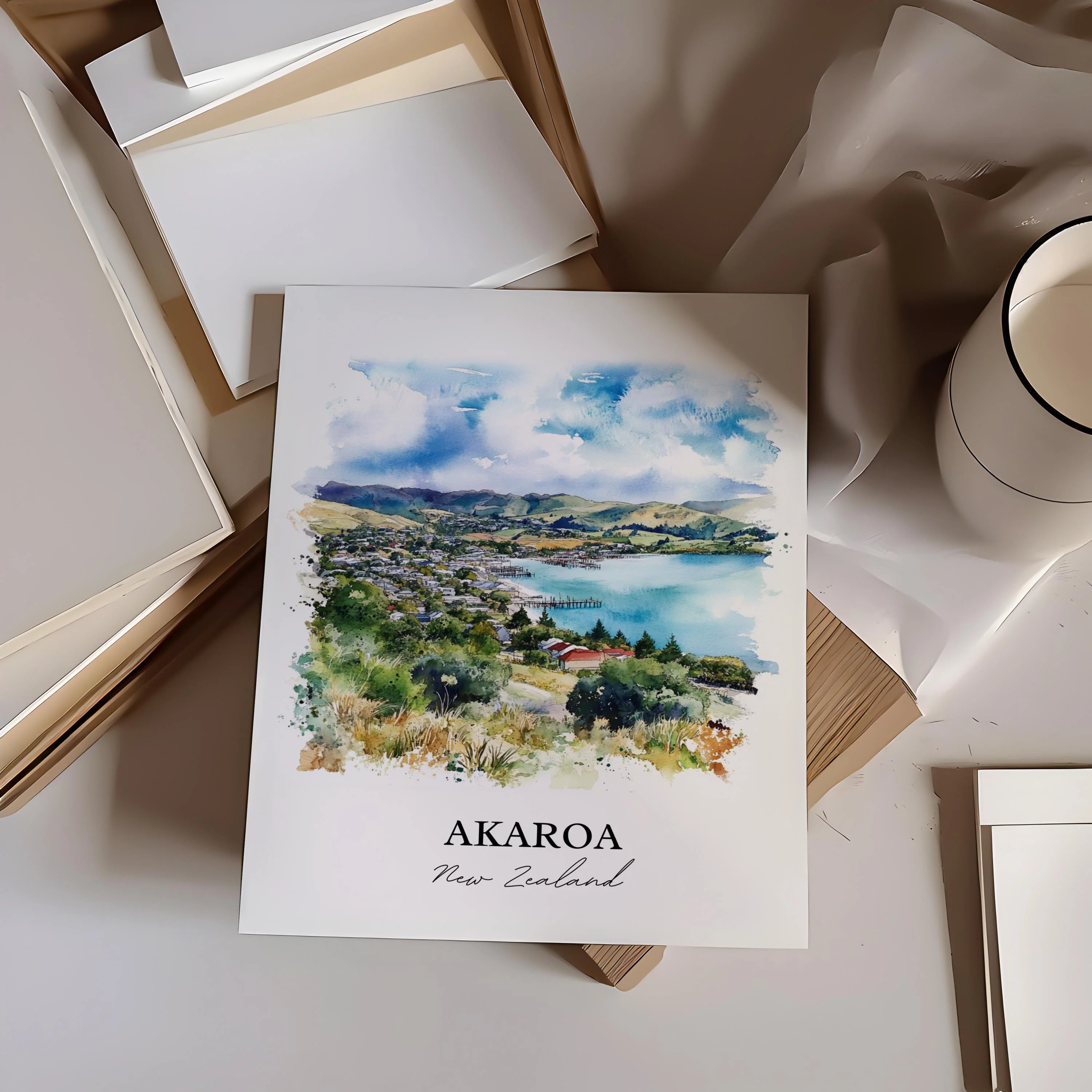 Akaroa, New Zealand – Watercolor Art Print - Image 5