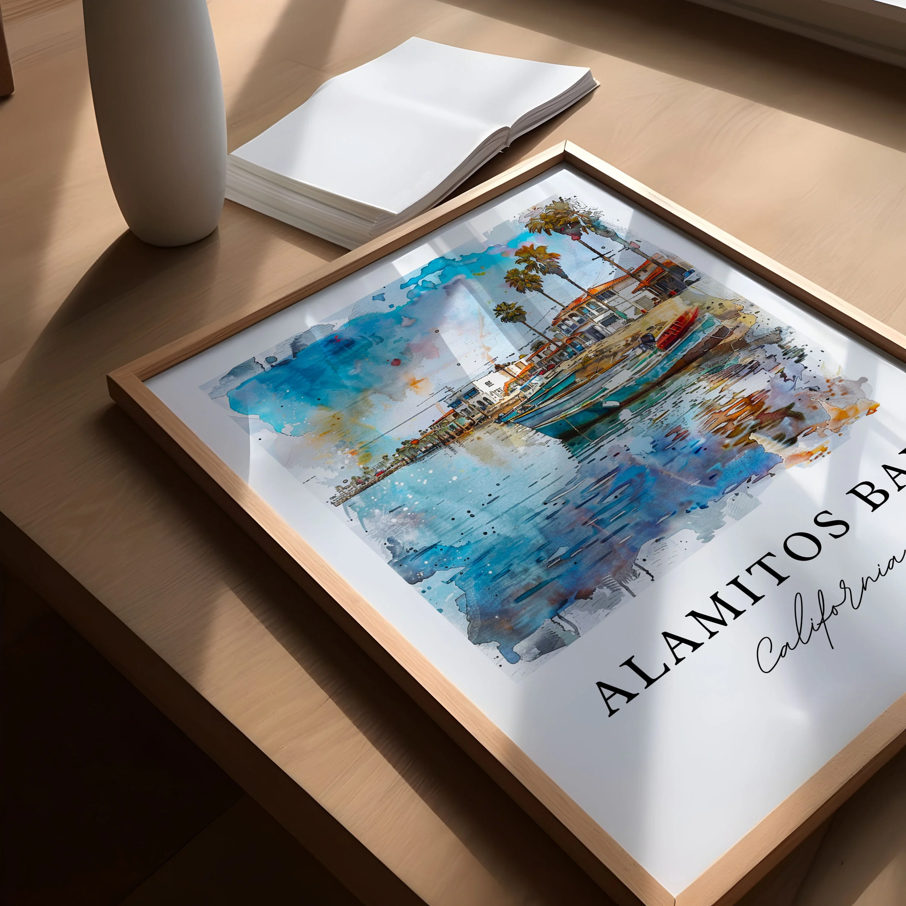 Alamitos Bay, California – Watercolor Art Print - Image 4