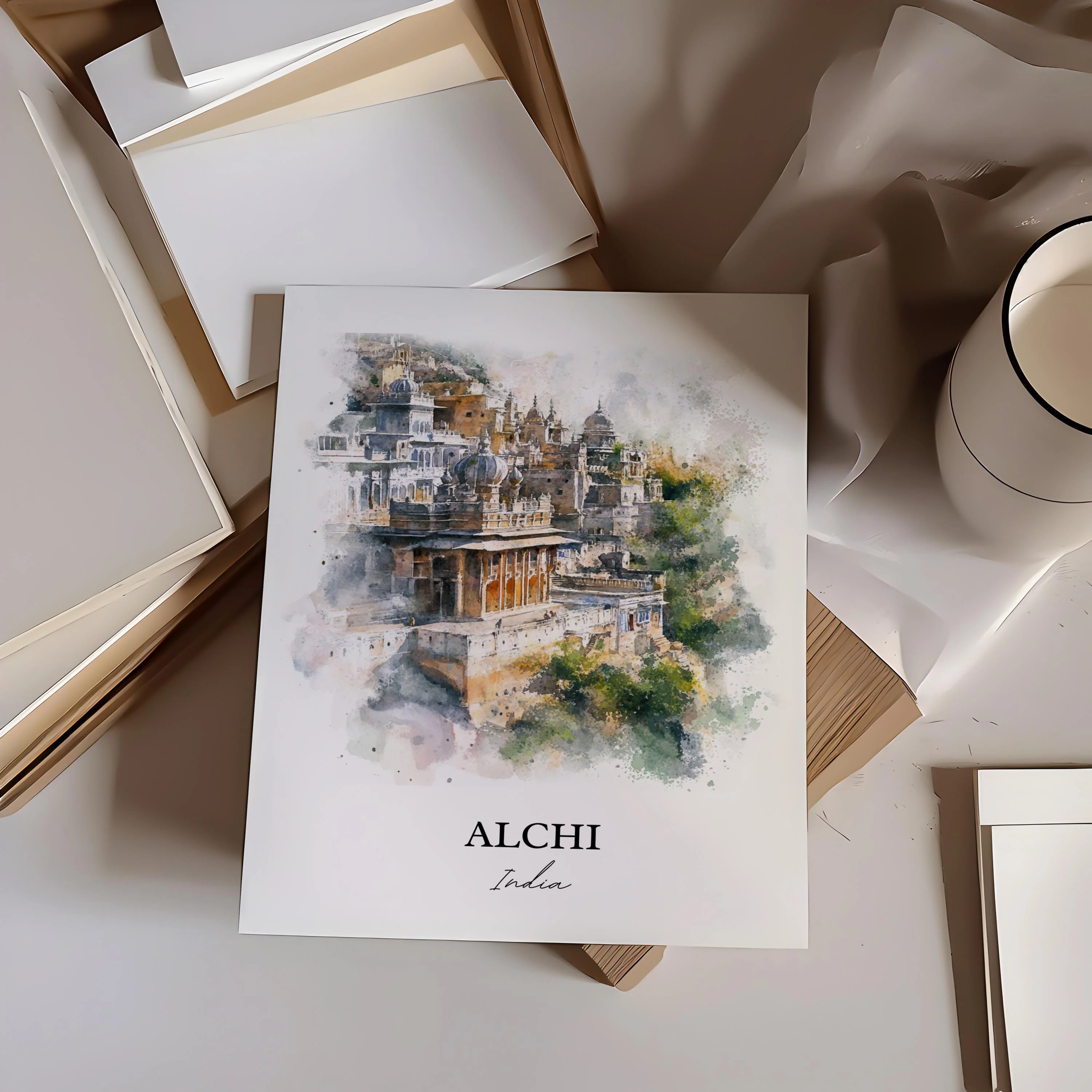 Alchi, India – Watercolor Art Print - Image 6