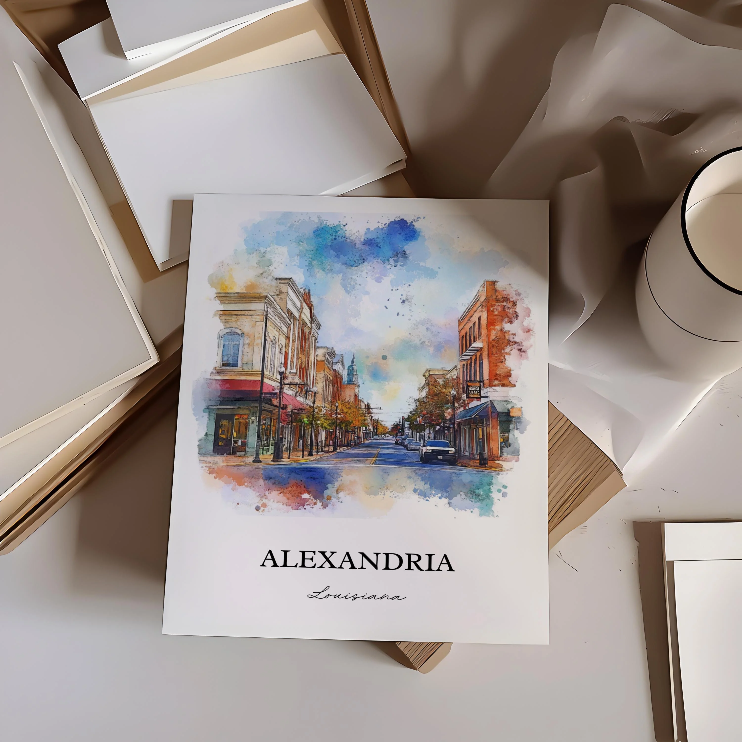 Alexandria, Louisiana, Louisiana – Watercolor Art Print - Image 3