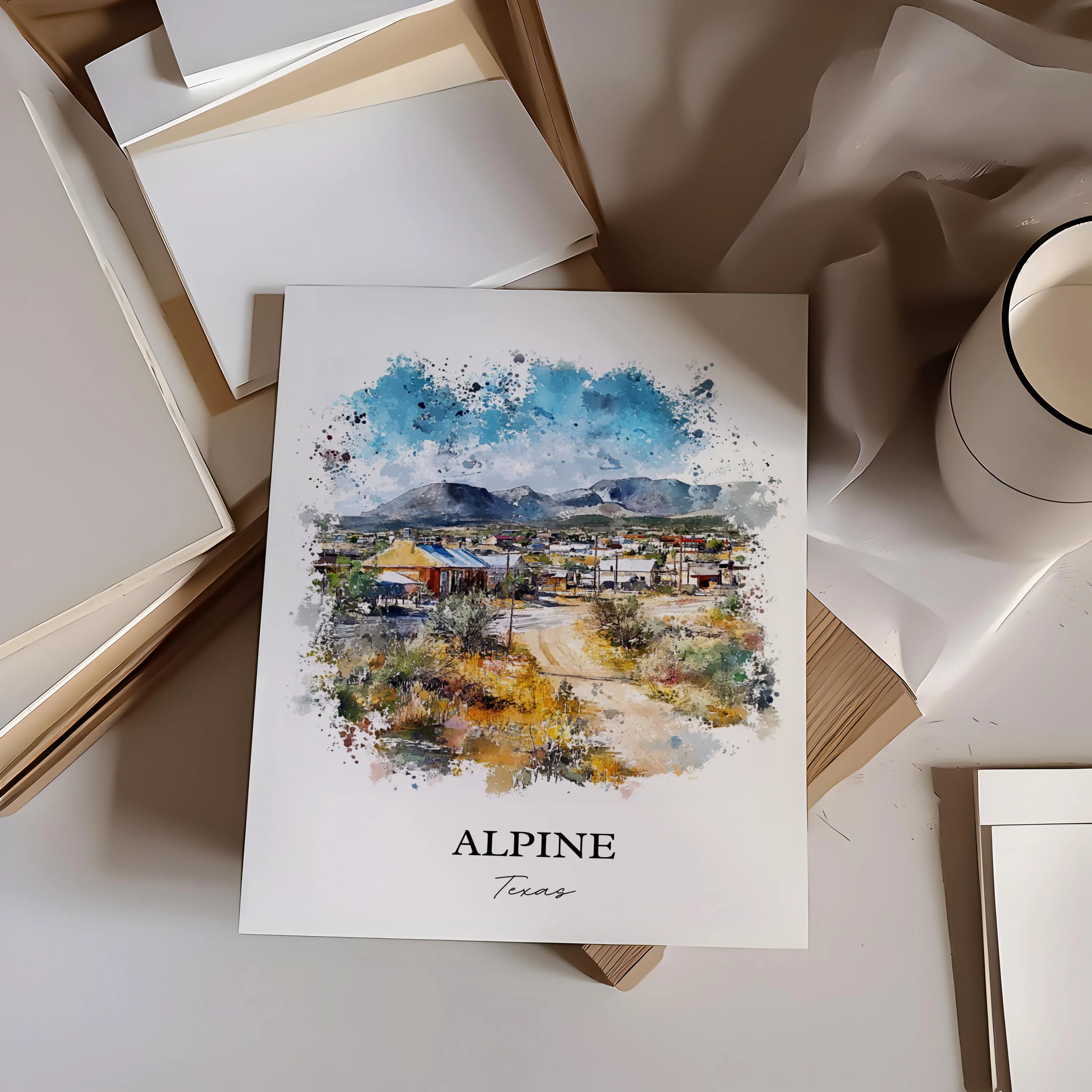 Alpine, Texas, USA – Watercolor Art Print - Image 6