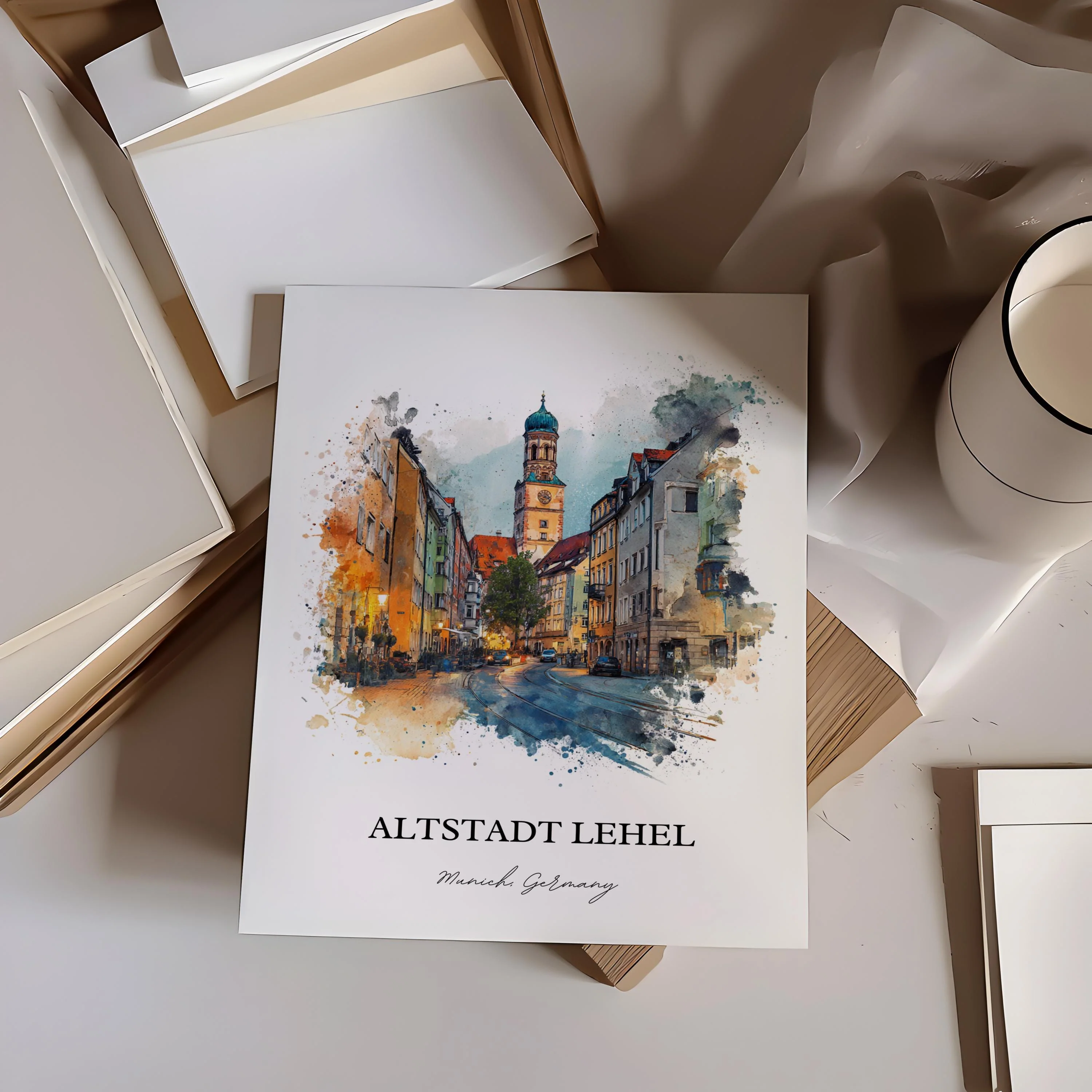 Altstadt Lehel, Germany – Watercolor Art Print - Image 3