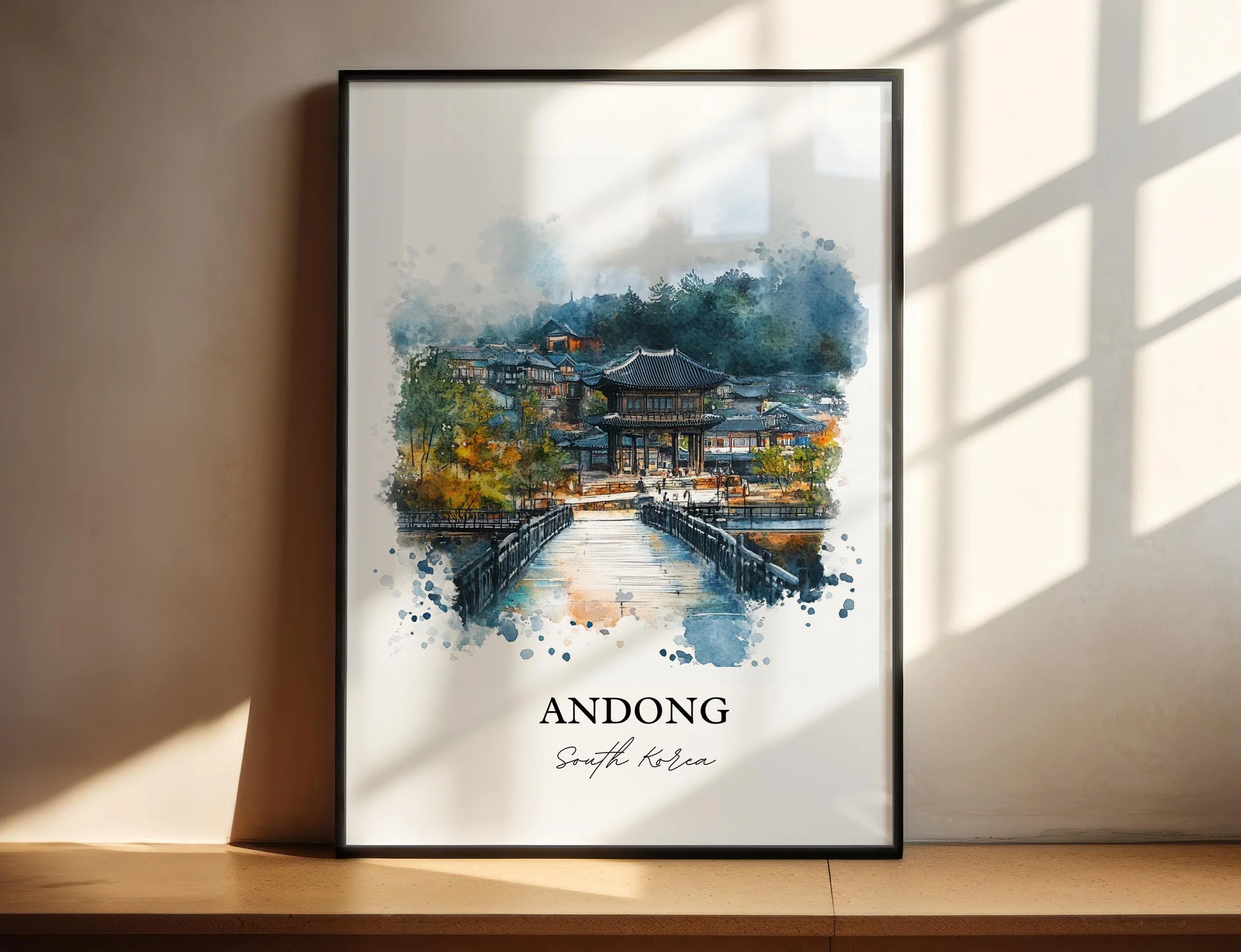 Andong, South Korea – Watercolor Art Print Nakdong River Wall Hanging