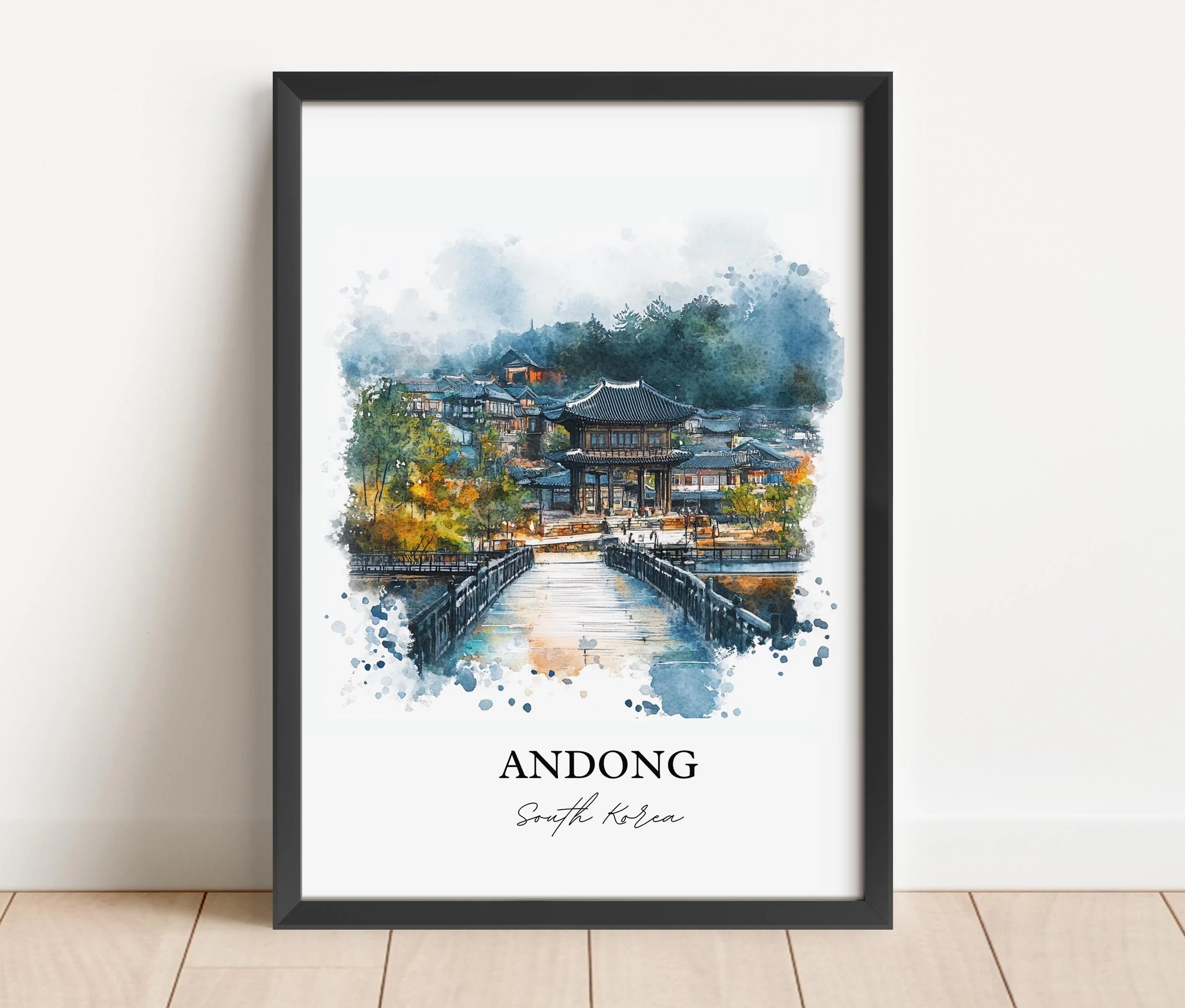Andong, South Korea – Watercolor Art Print Nakdong River Wall Hanging - Image 6