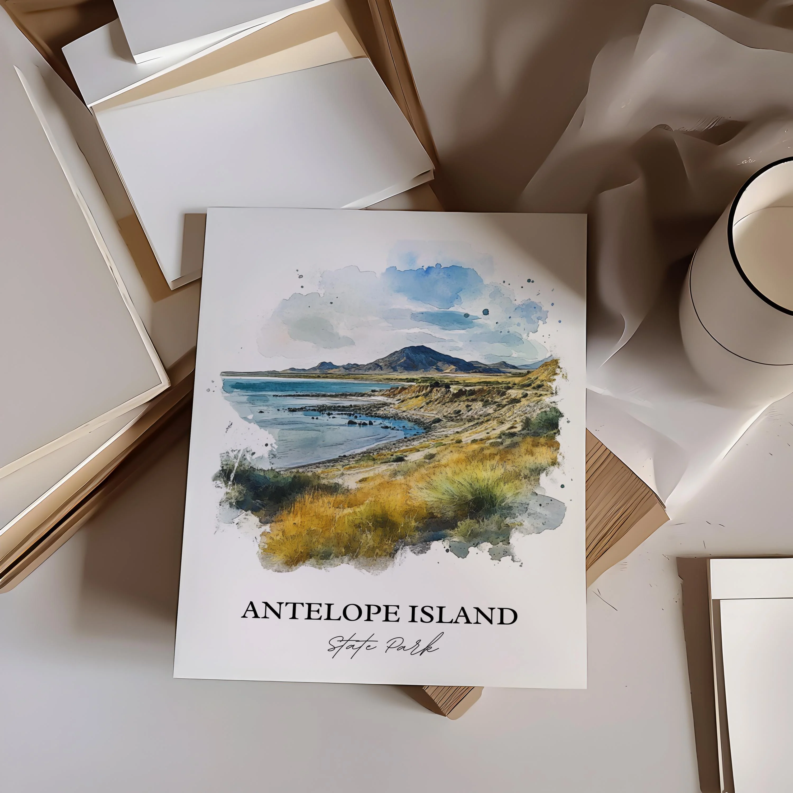Antelope Island, USA – Watercolor Art Print - Image 4