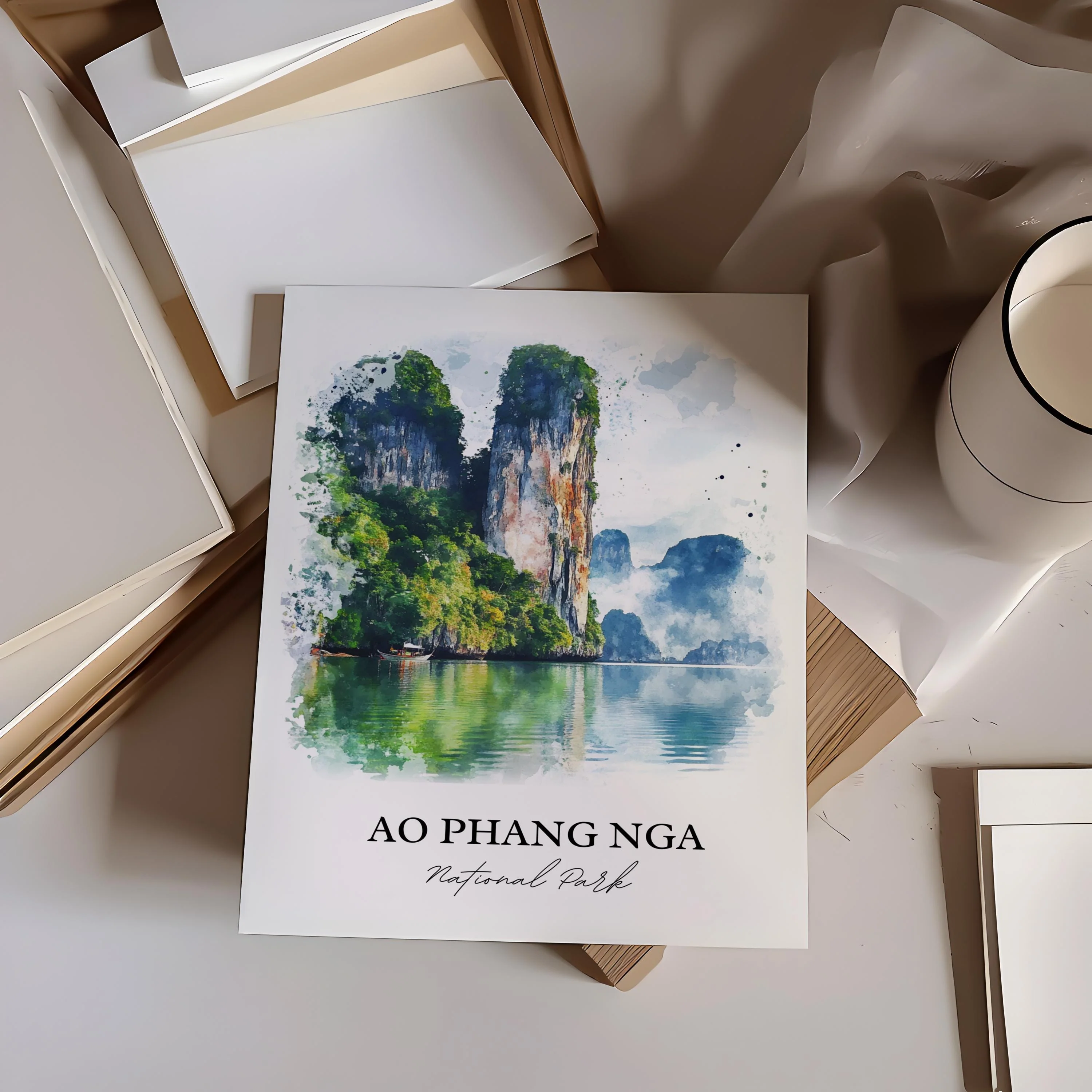 Ao Phang Nga National Park, Thailand – Watercolor Art Print - Image 4