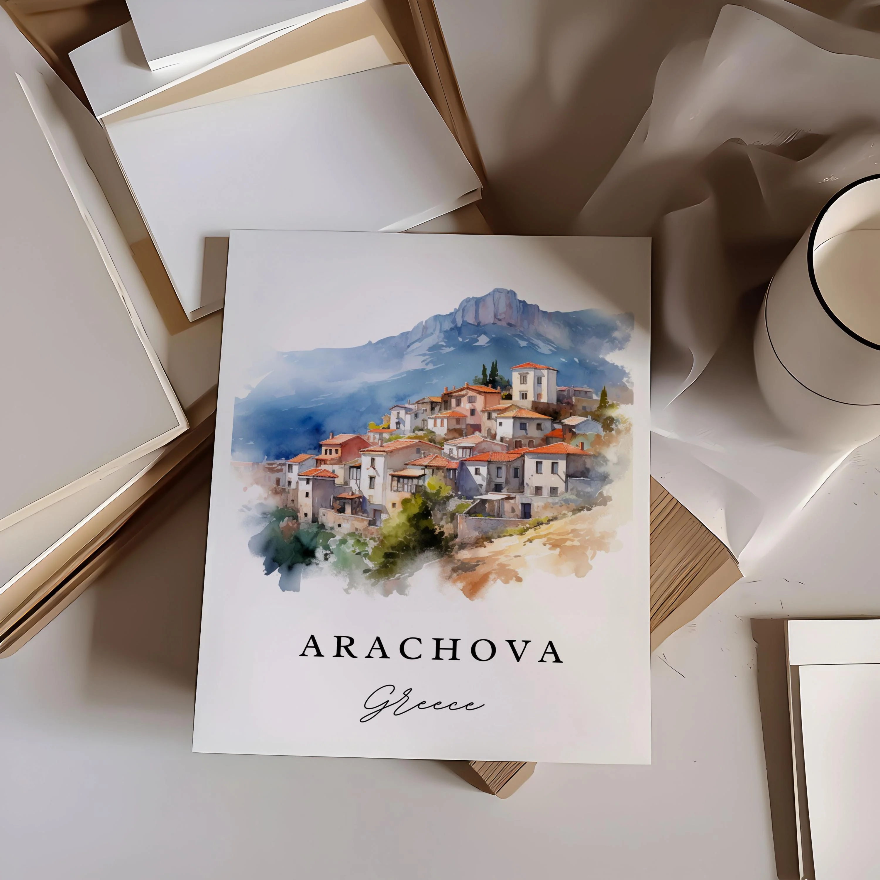 Arachova, Greece – Watercolor Art Print - Image 2