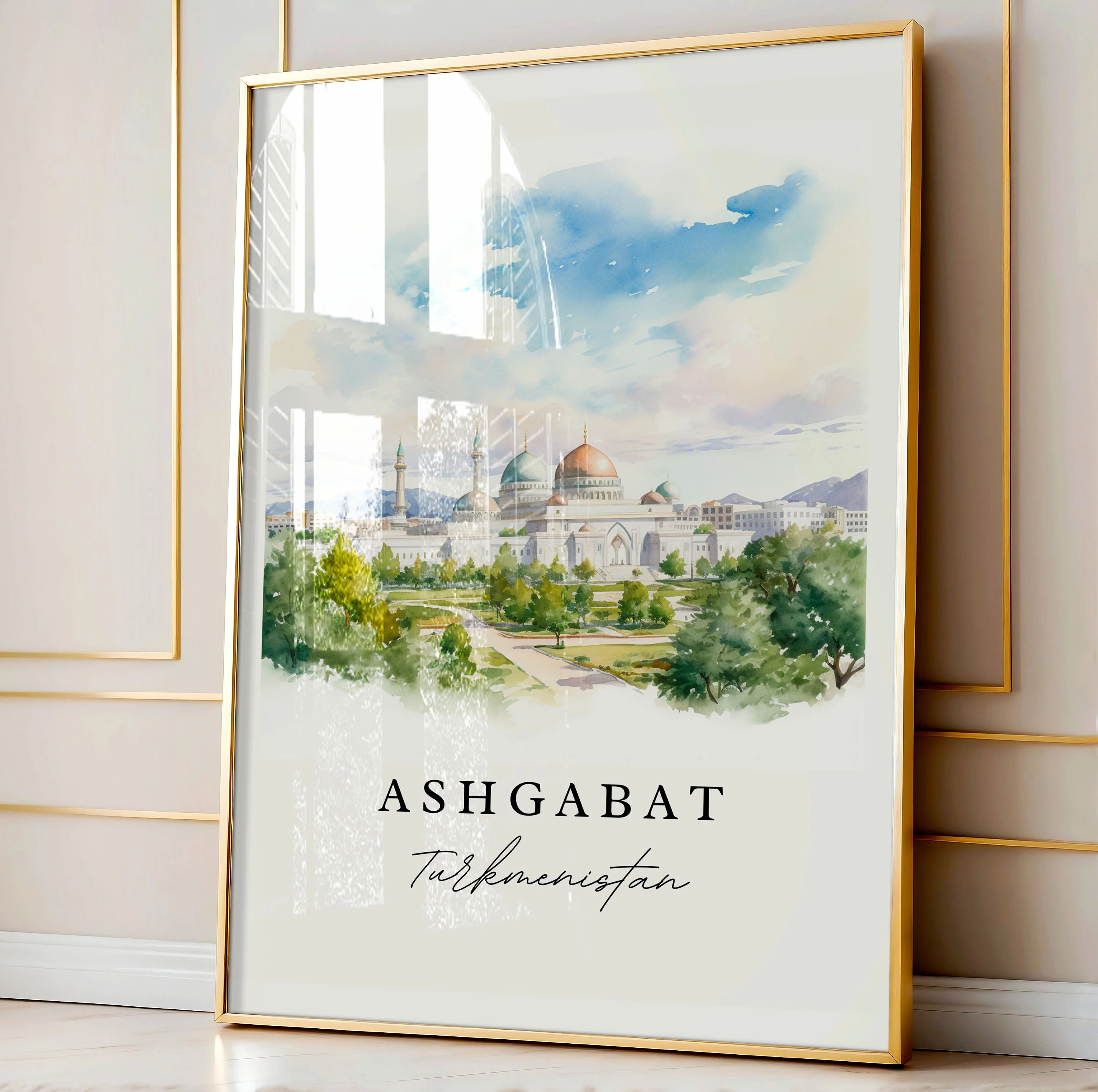 Ashgabat, Turkmenistan – Watercolor Art Print - Image 4