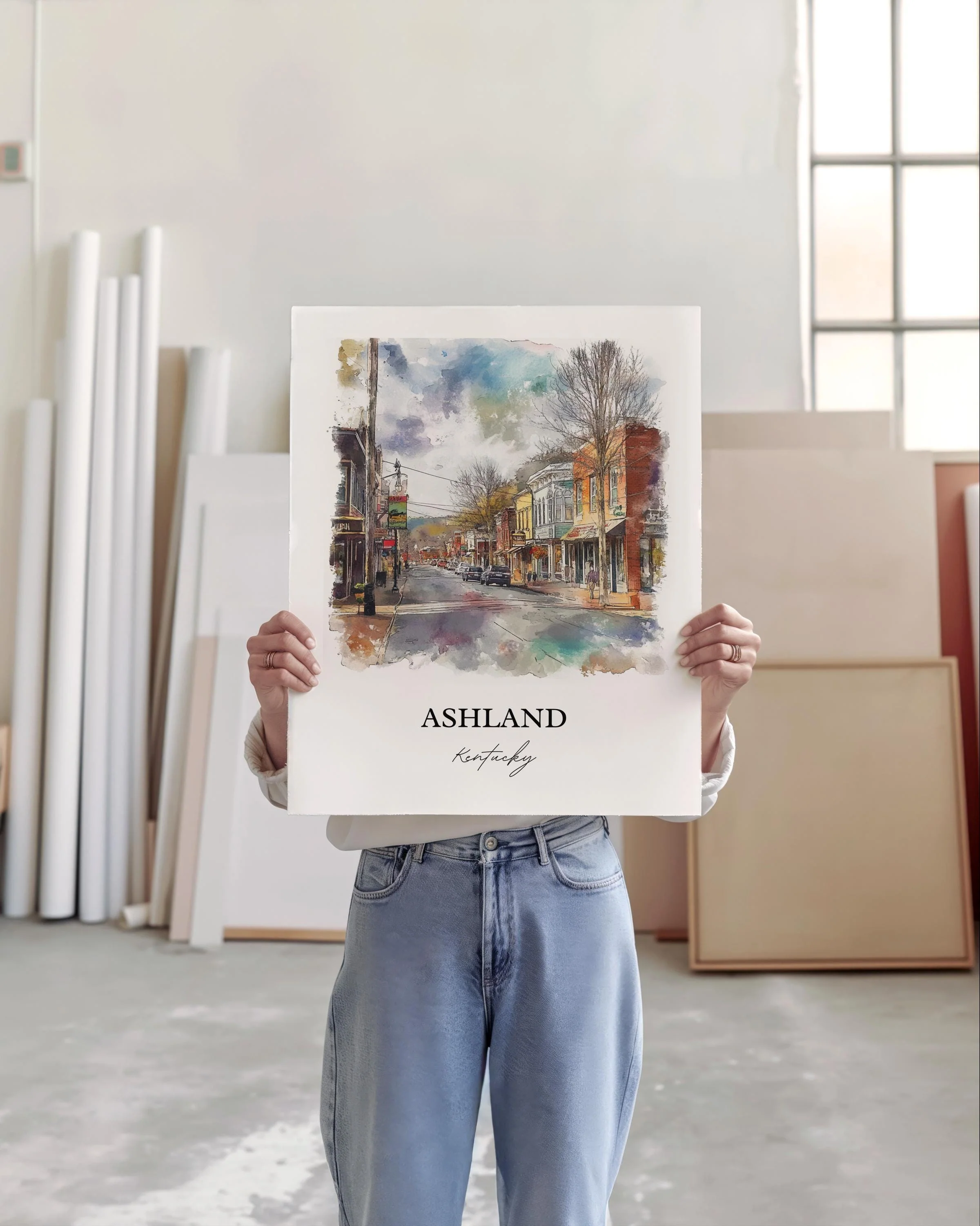 Ashland, Kentucky – Watercolor Art Print of Ohio River and Boyd County - Image 2