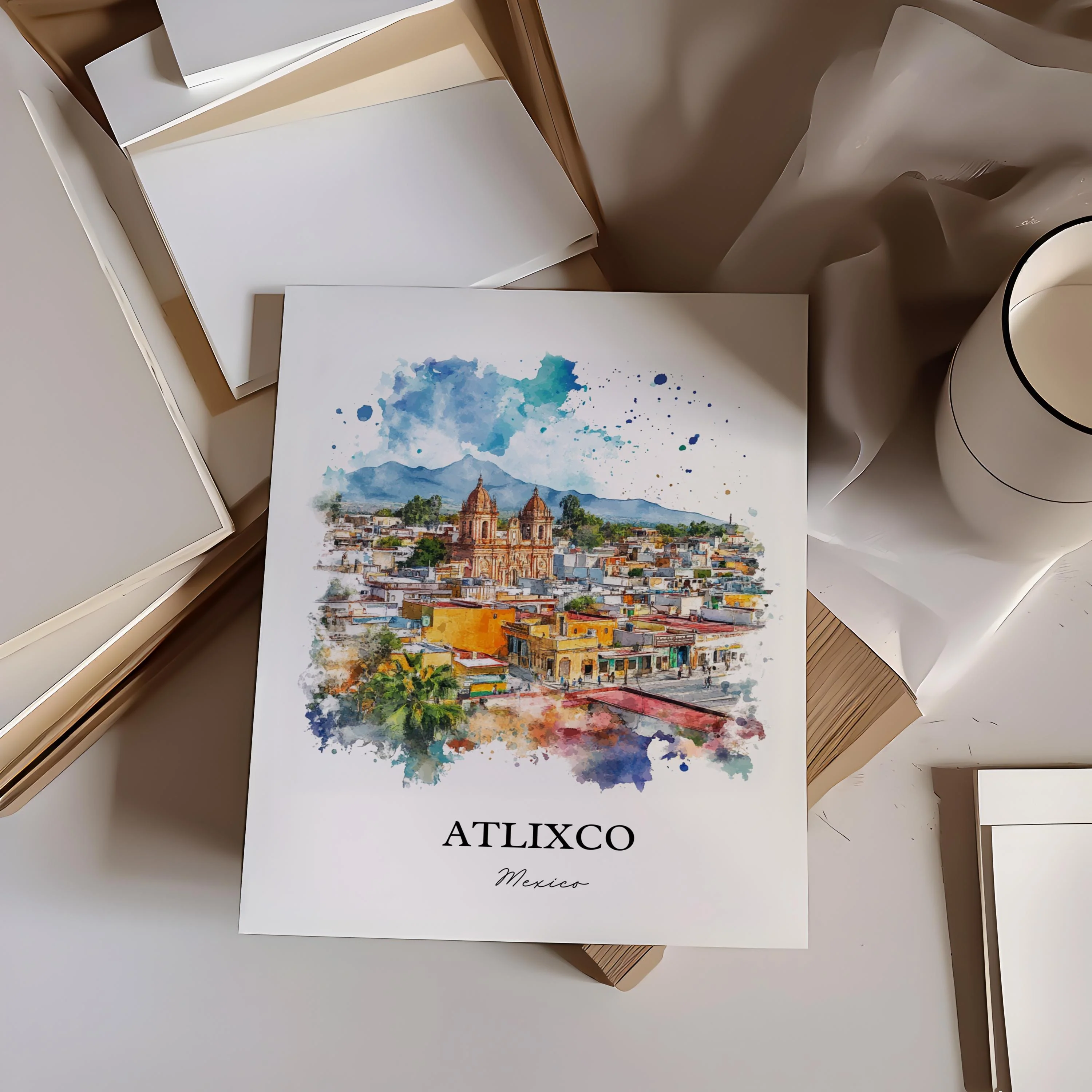 Atlixco, Mexico – Popocatépetl Volcano Watercolor Art Print - Image 5