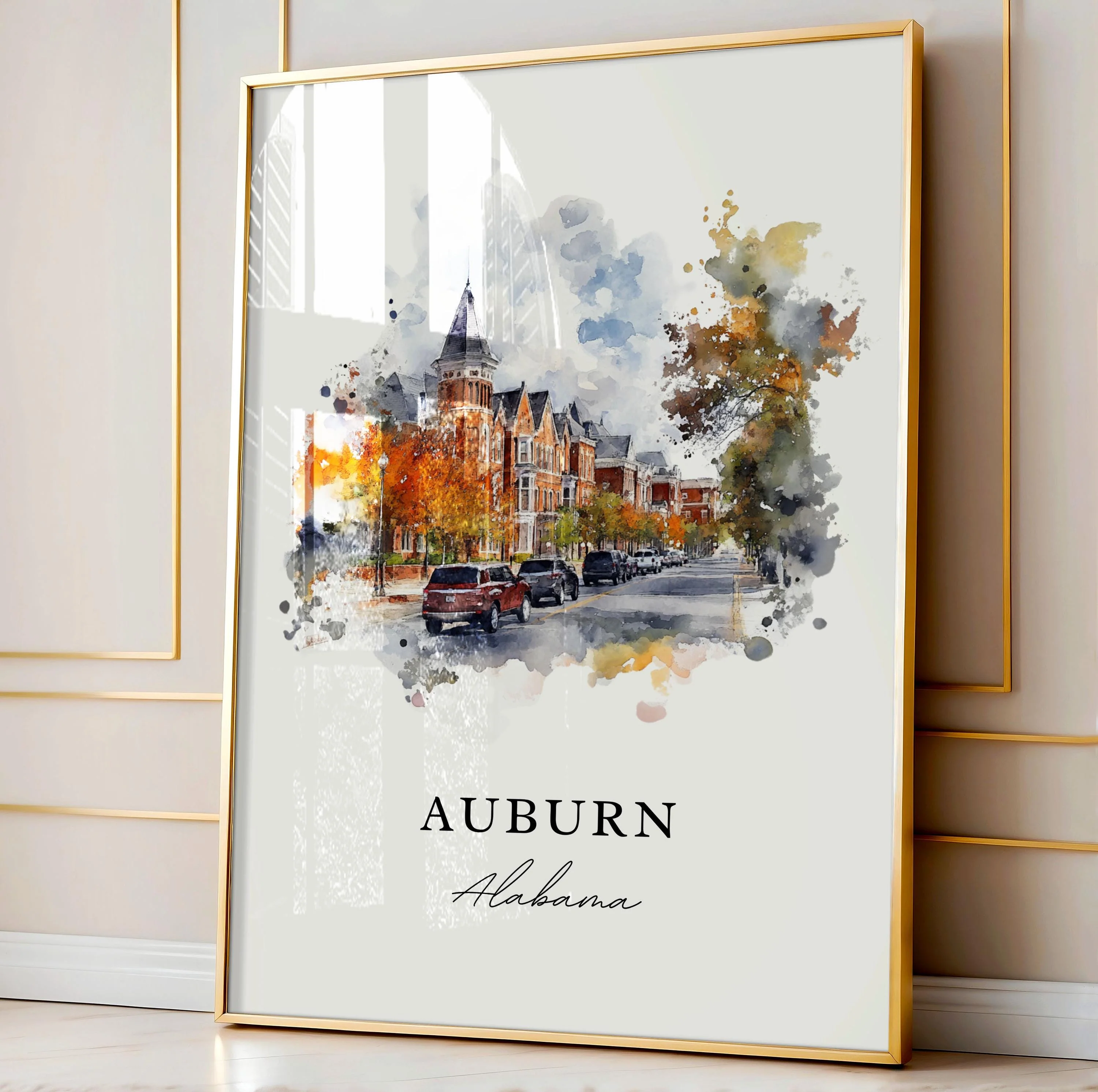 Auburn, Alabama Watercolor Art Print - Image 4