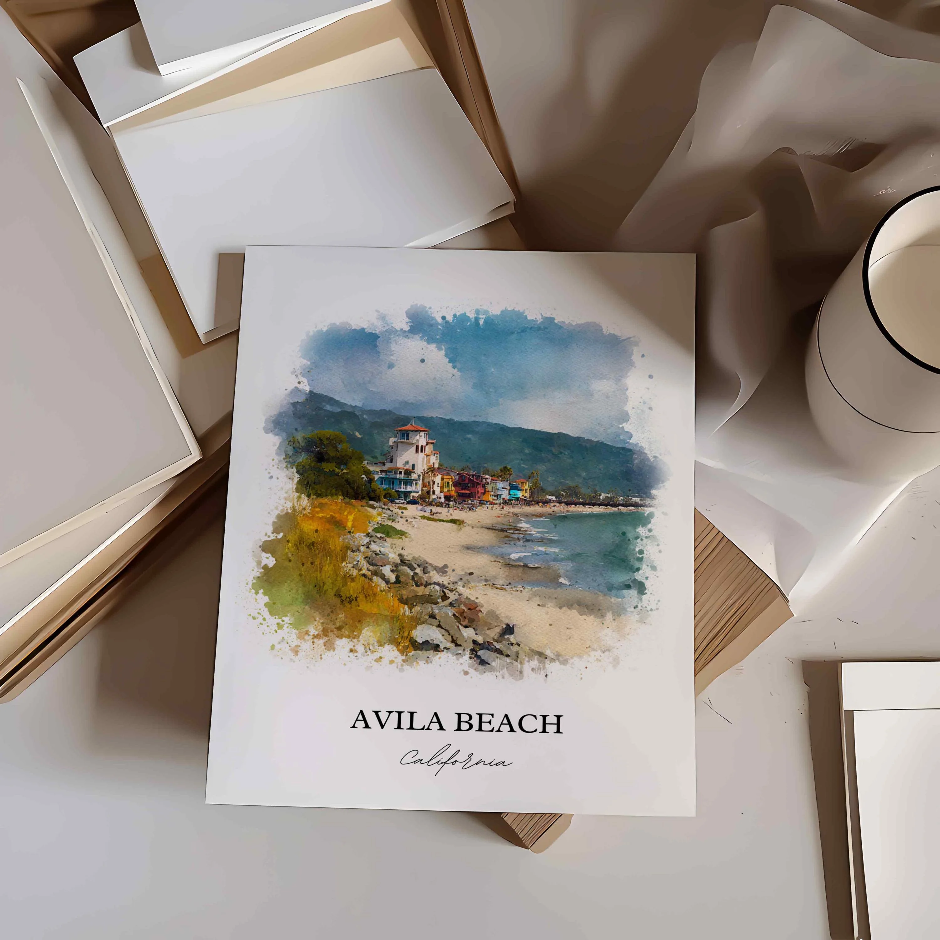 Avila Beach, CA – Watercolor Art Print - Image 3