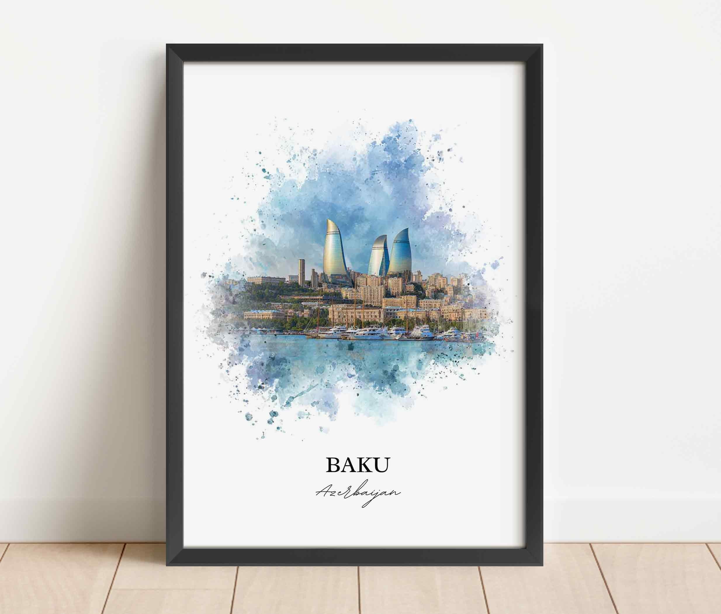 Baku, Azerbaijan – Watercolor Art Print - Image 7