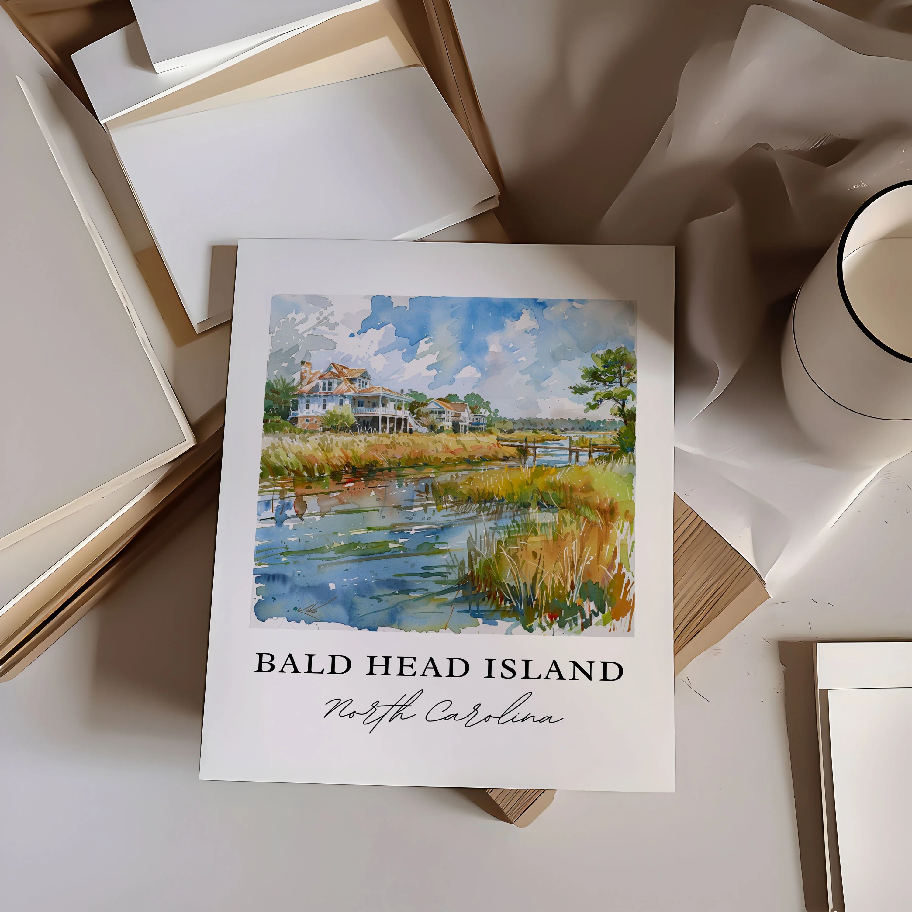 Bald Head Island, North Carolina – Watercolor Art Print - Image 2