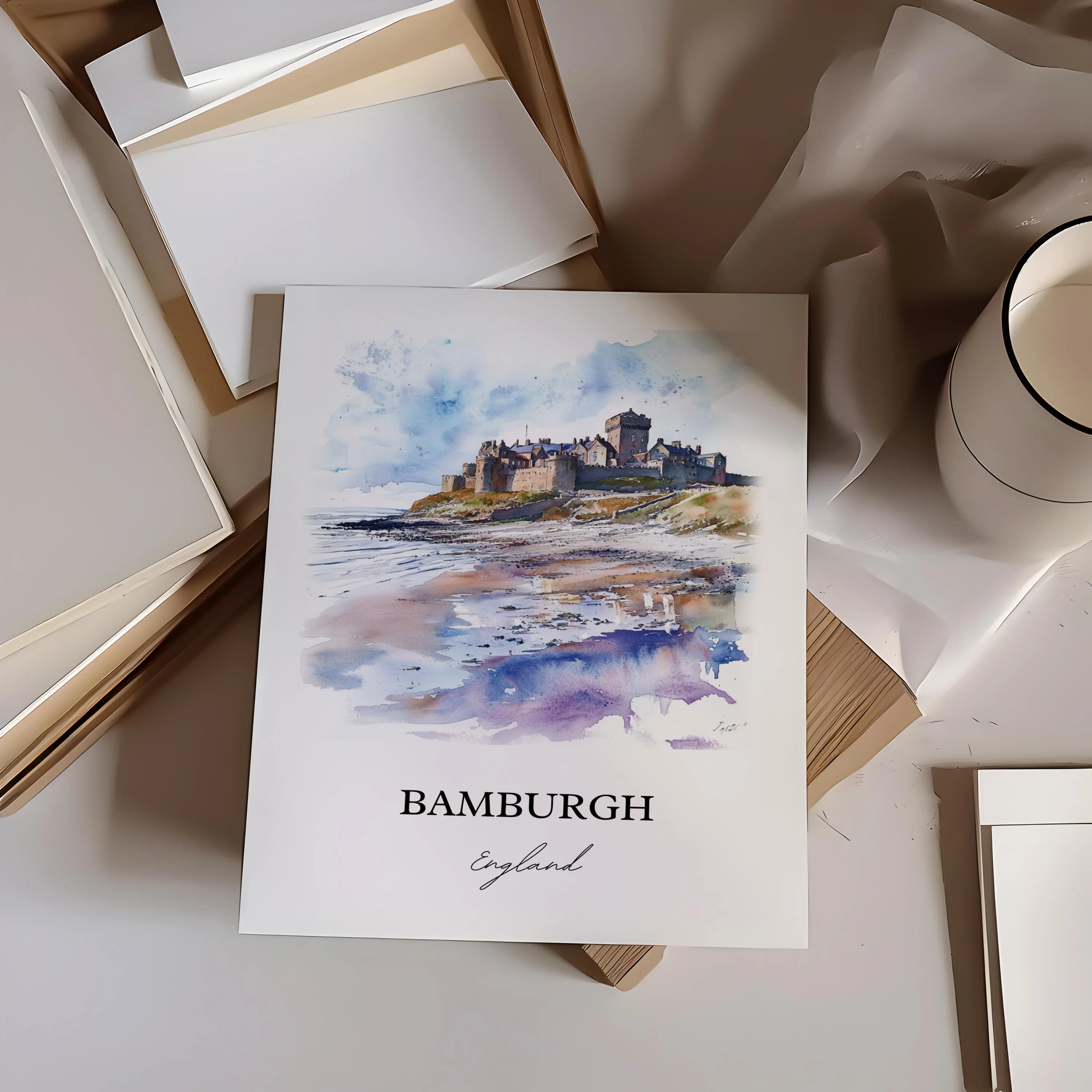 Bamburgh, England – Watercolor Art Print - Image 4