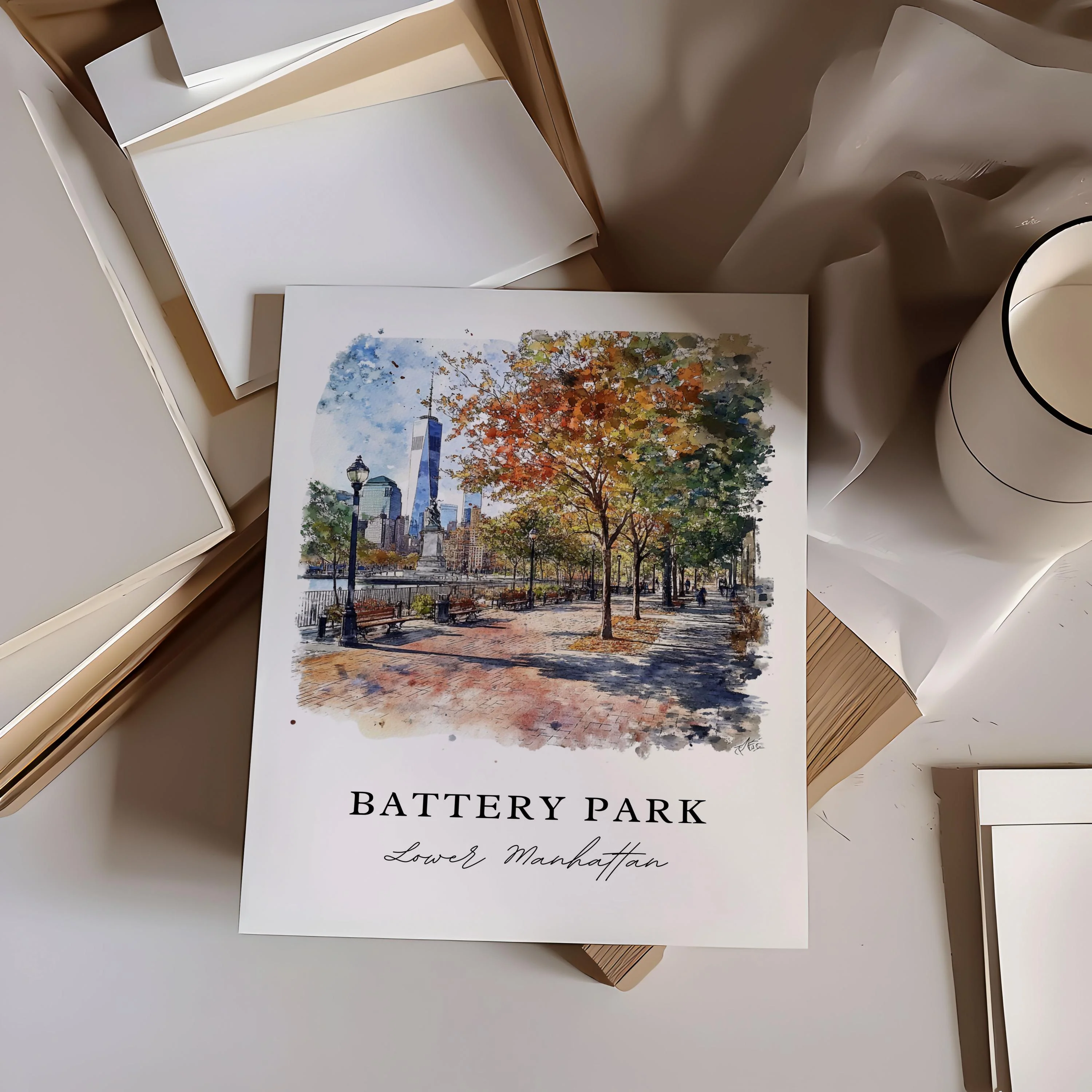 Battery Park, New York – Watercolor Art Print - Image 2