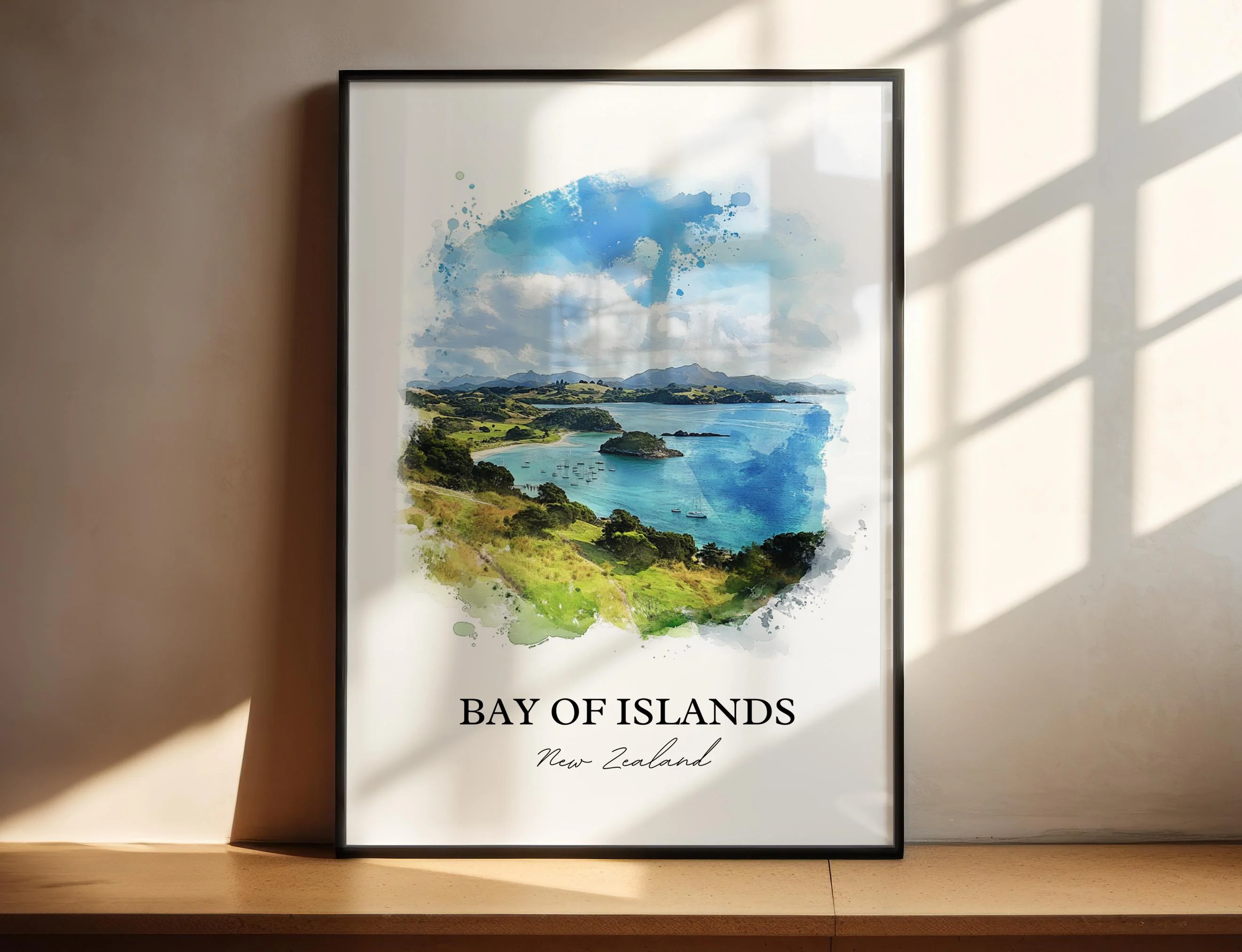 Bay of Islands, New Zealand – Watercolor Art Print