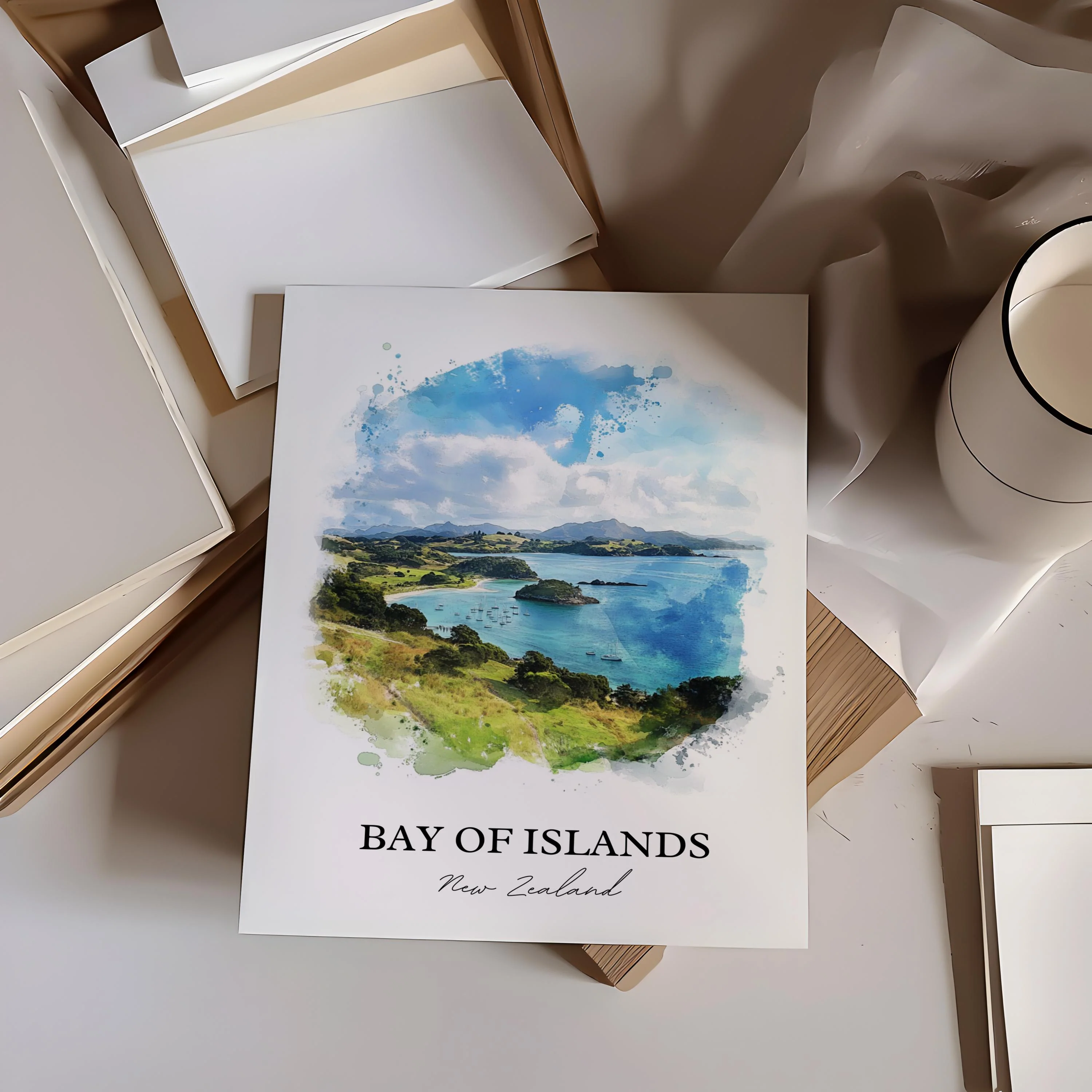 Bay of Islands, New Zealand – Watercolor Art Print - Image 3