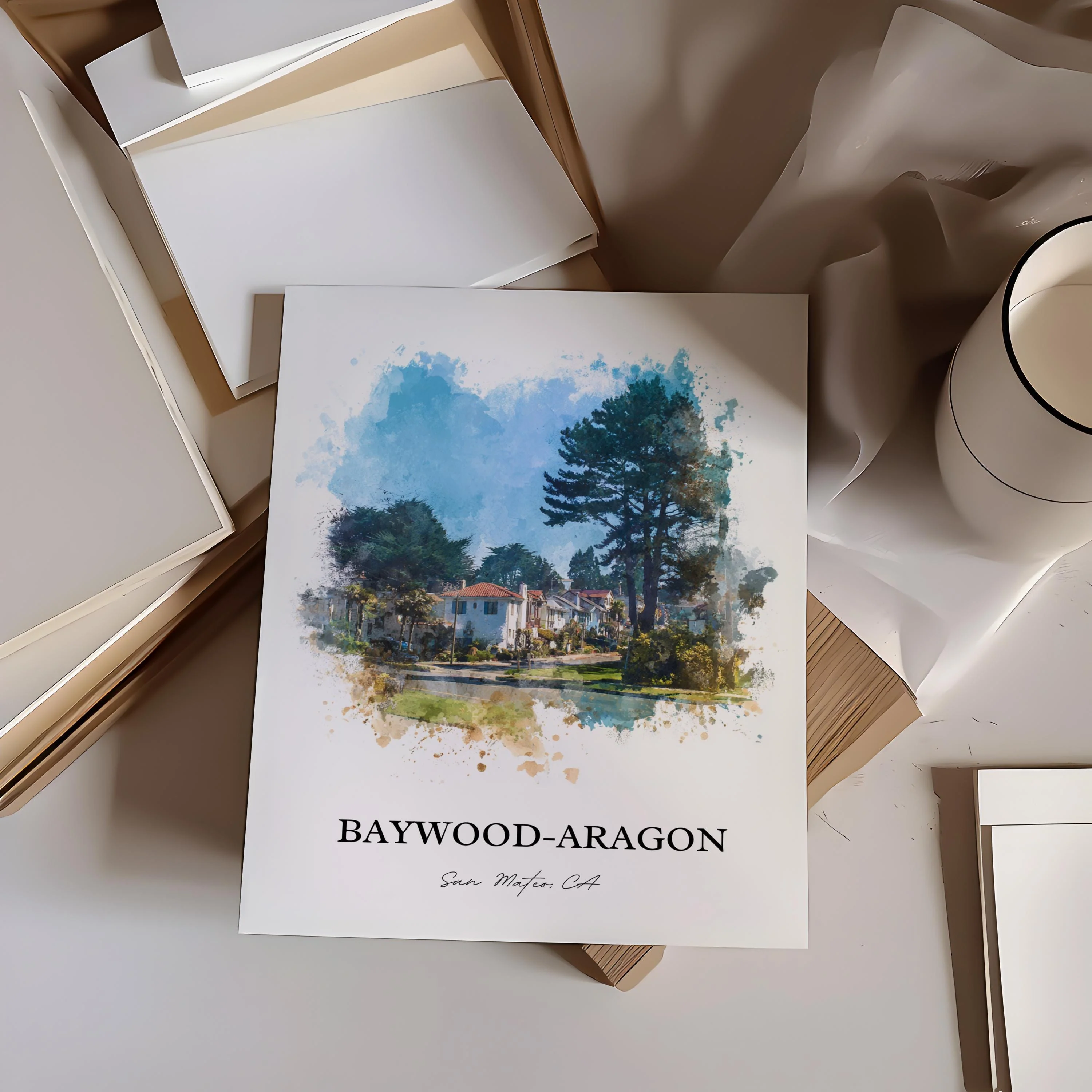 San Mateo, California – Watercolor Art Print - Image 3