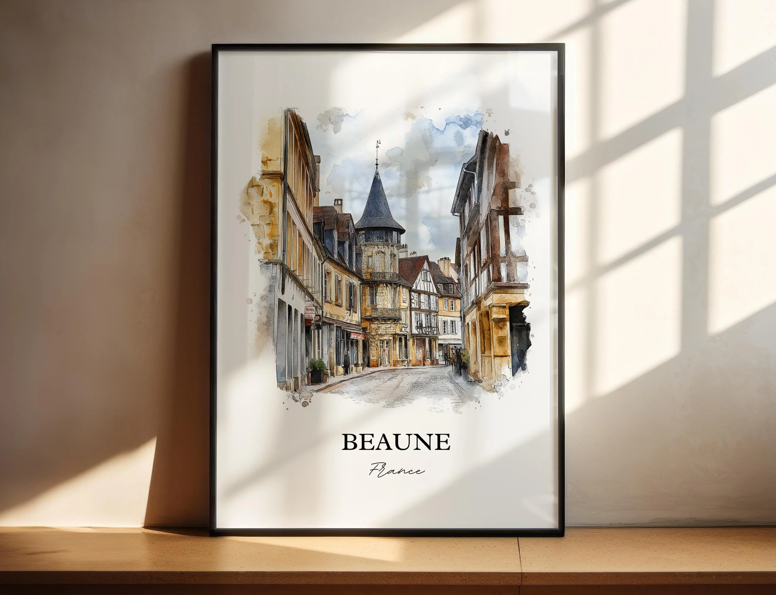 Beaune, France – Watercolor Art Print of Burgundy Region