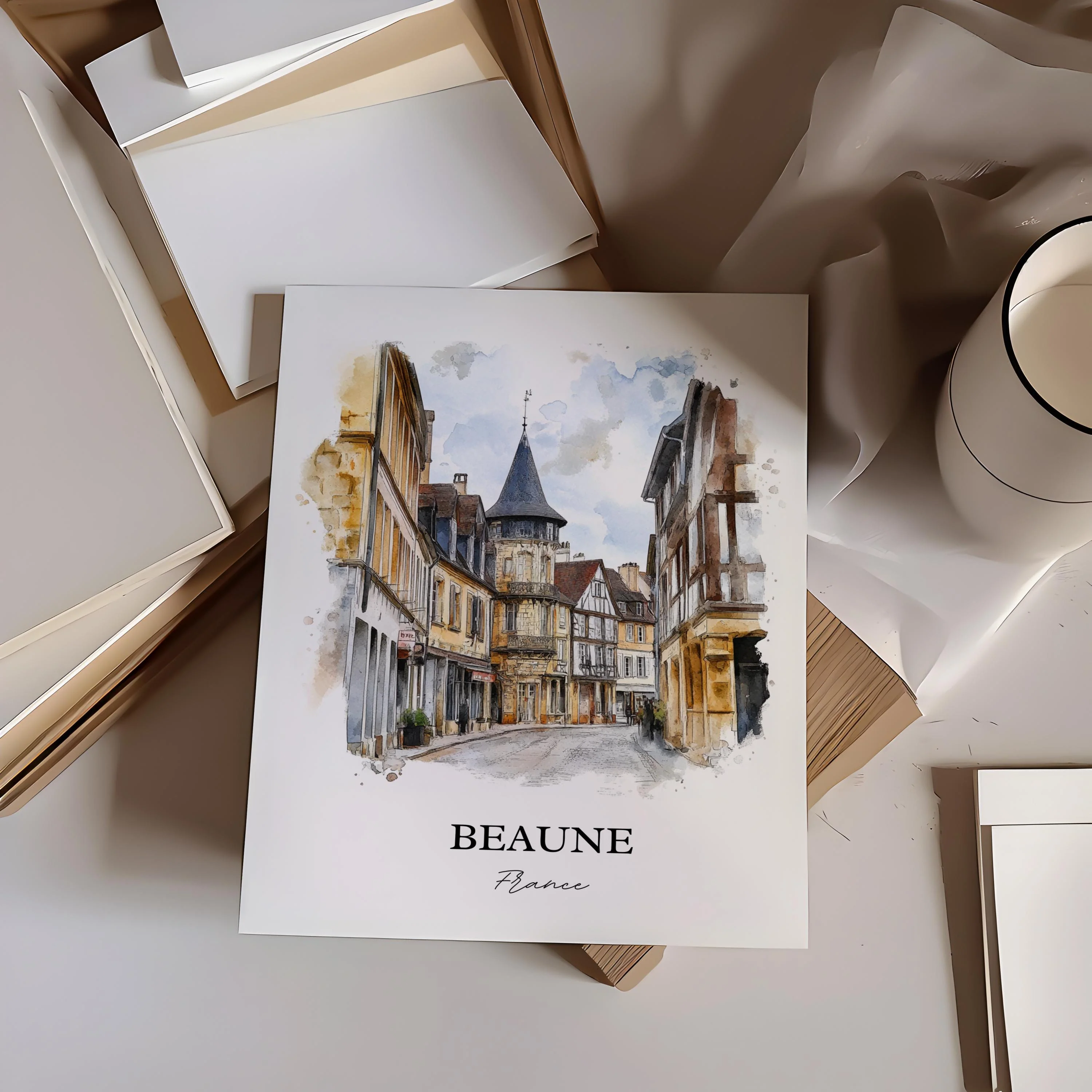 Beaune, France – Watercolor Art Print of Burgundy Region - Image 4