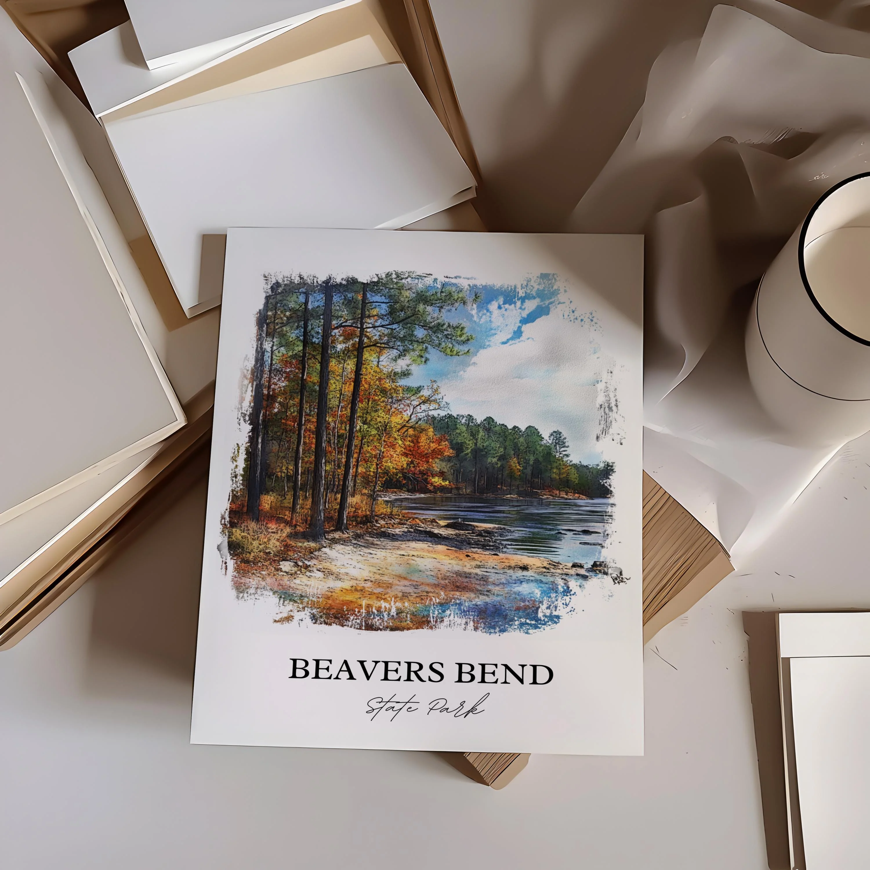 Beavers Bend, Oklahoma, USA – Watercolor Art Print - Image 3