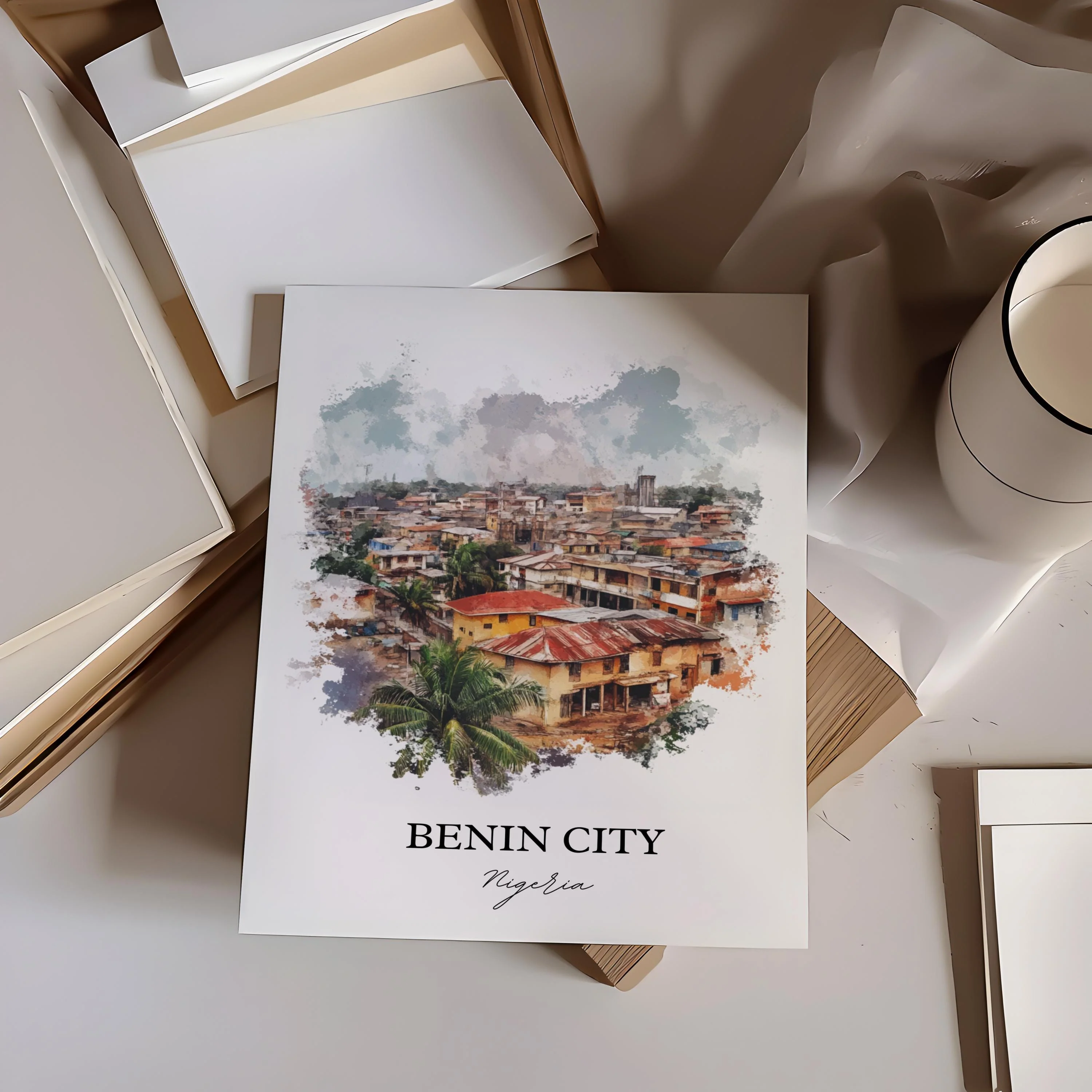 Benin City, Nigeria – Watercolor Art Print - Image 6