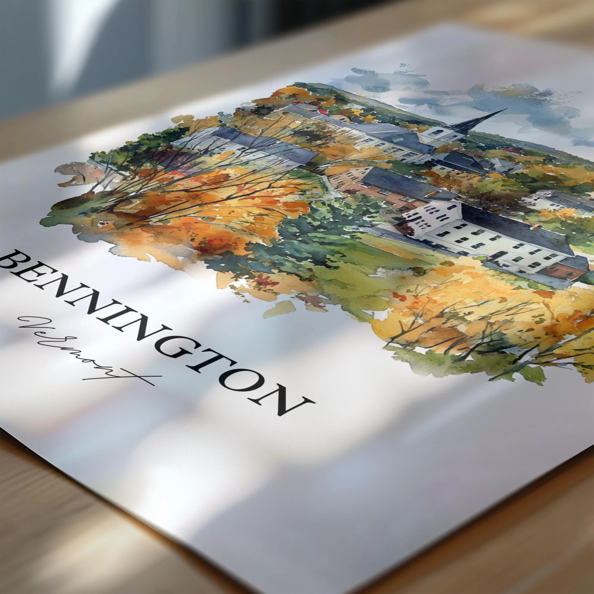Bennington, Vermont, USA – Watercolor Art Print - Image 2