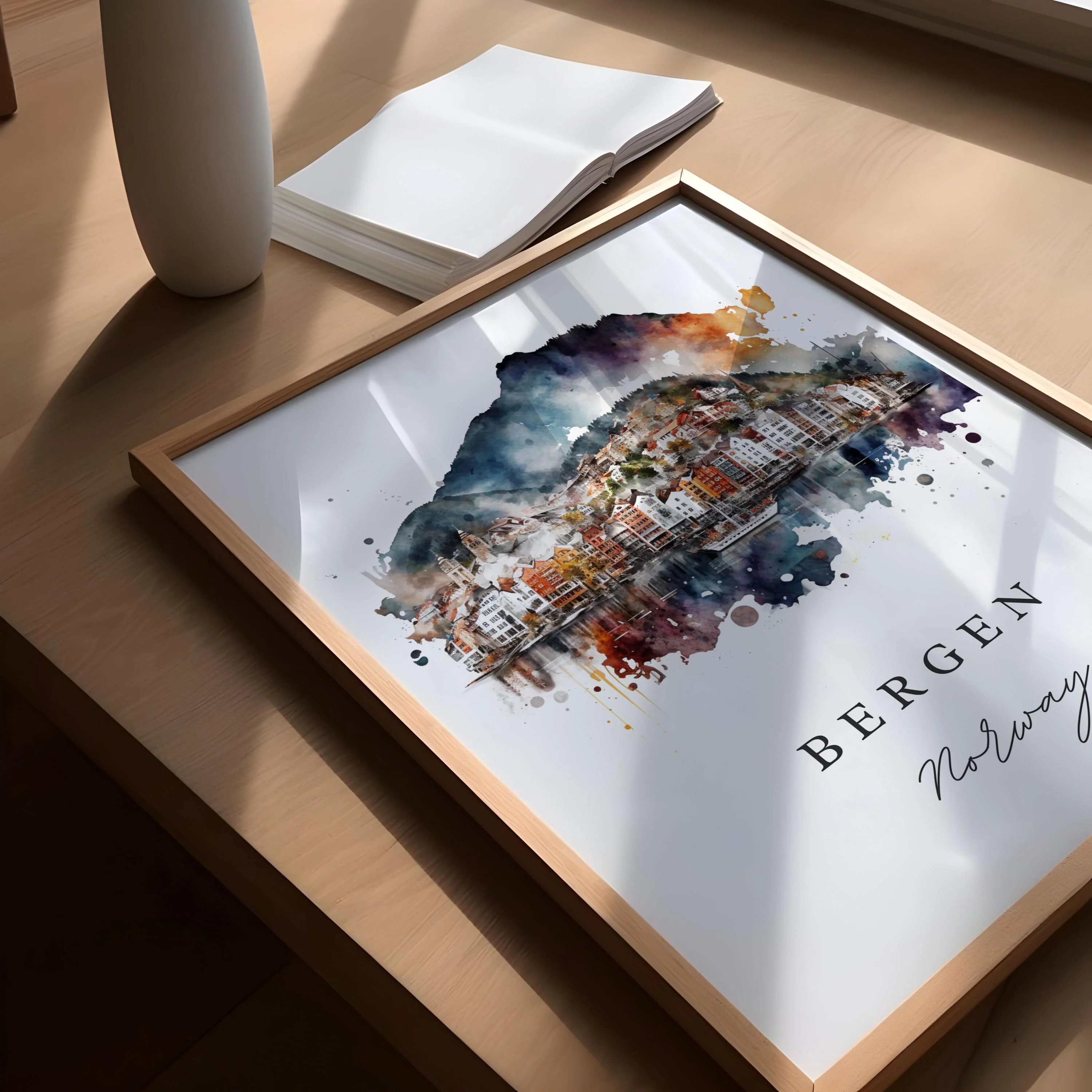 Bergen, Norway – Watercolor Art Print - Image 2