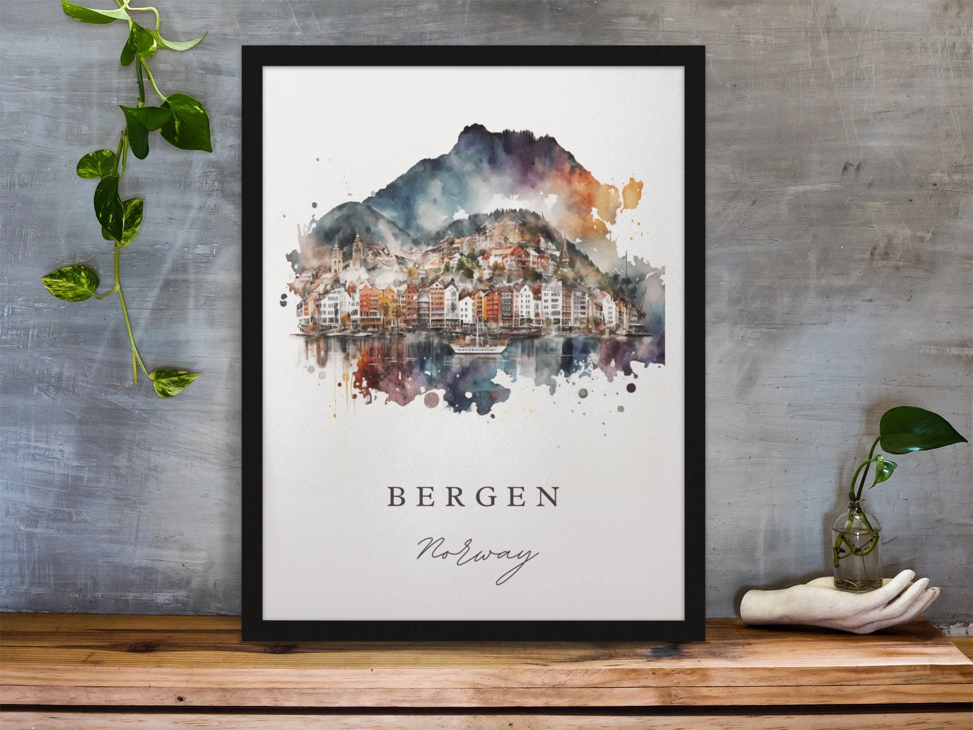 Bergen, Norway – Watercolor Art Print - Image 4