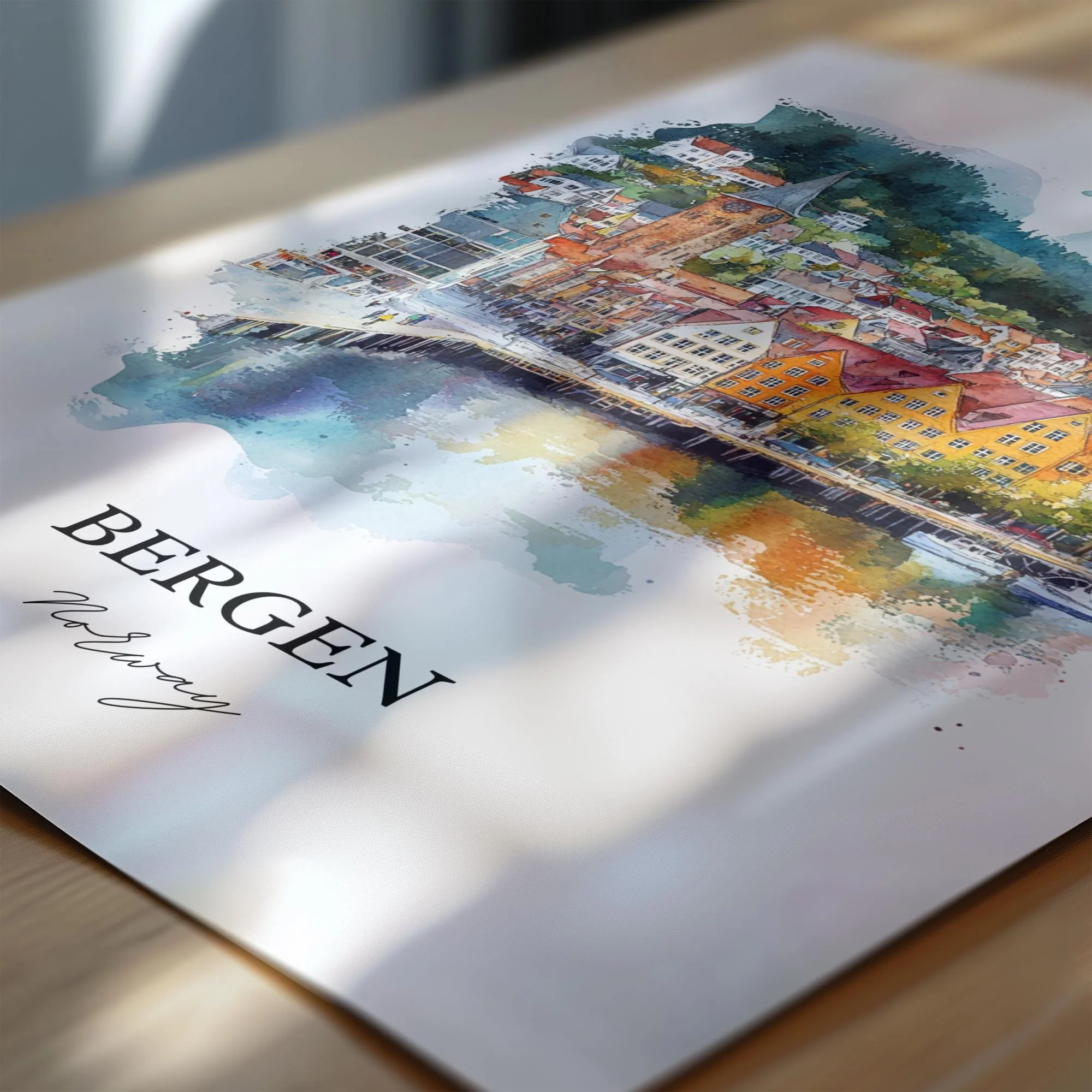 Bergen, Norway – Watercolor Art Print - Image 2