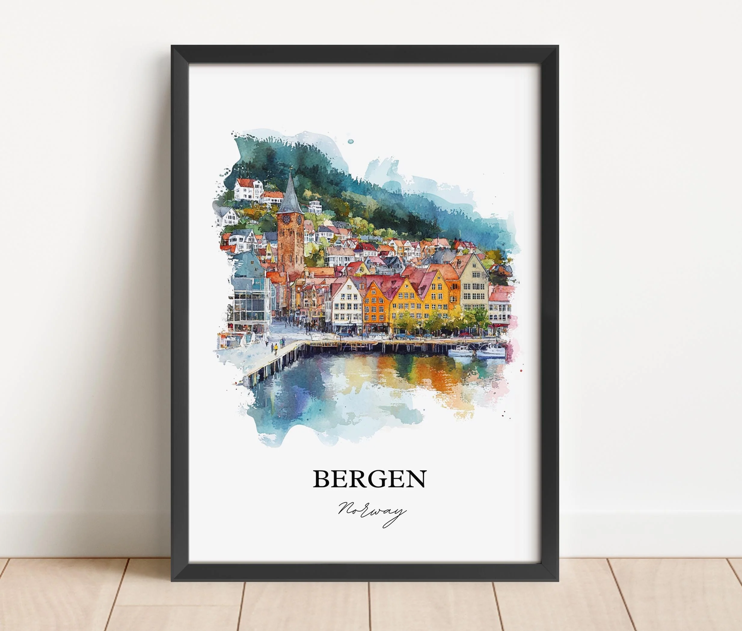 Bergen, Norway – Watercolor Art Print - Image 3
