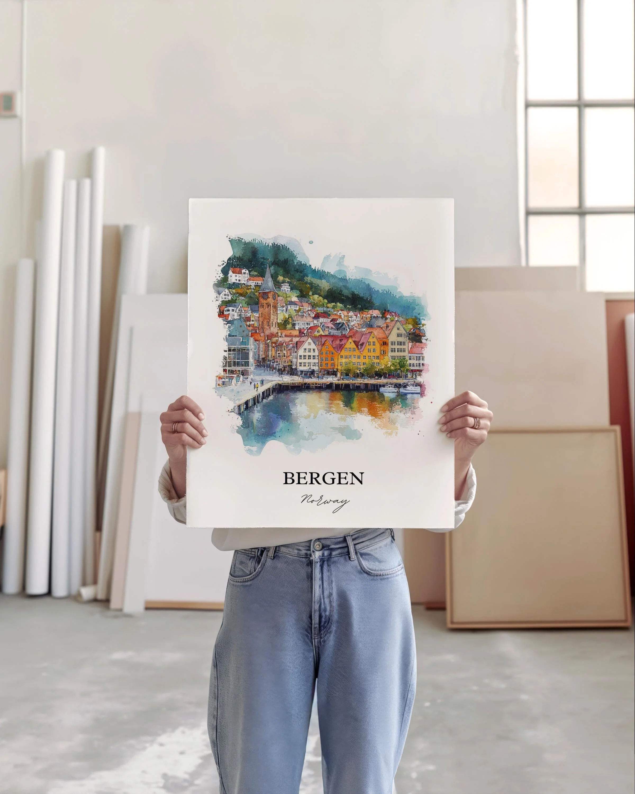 Bergen, Norway – Watercolor Art Print - Image 4