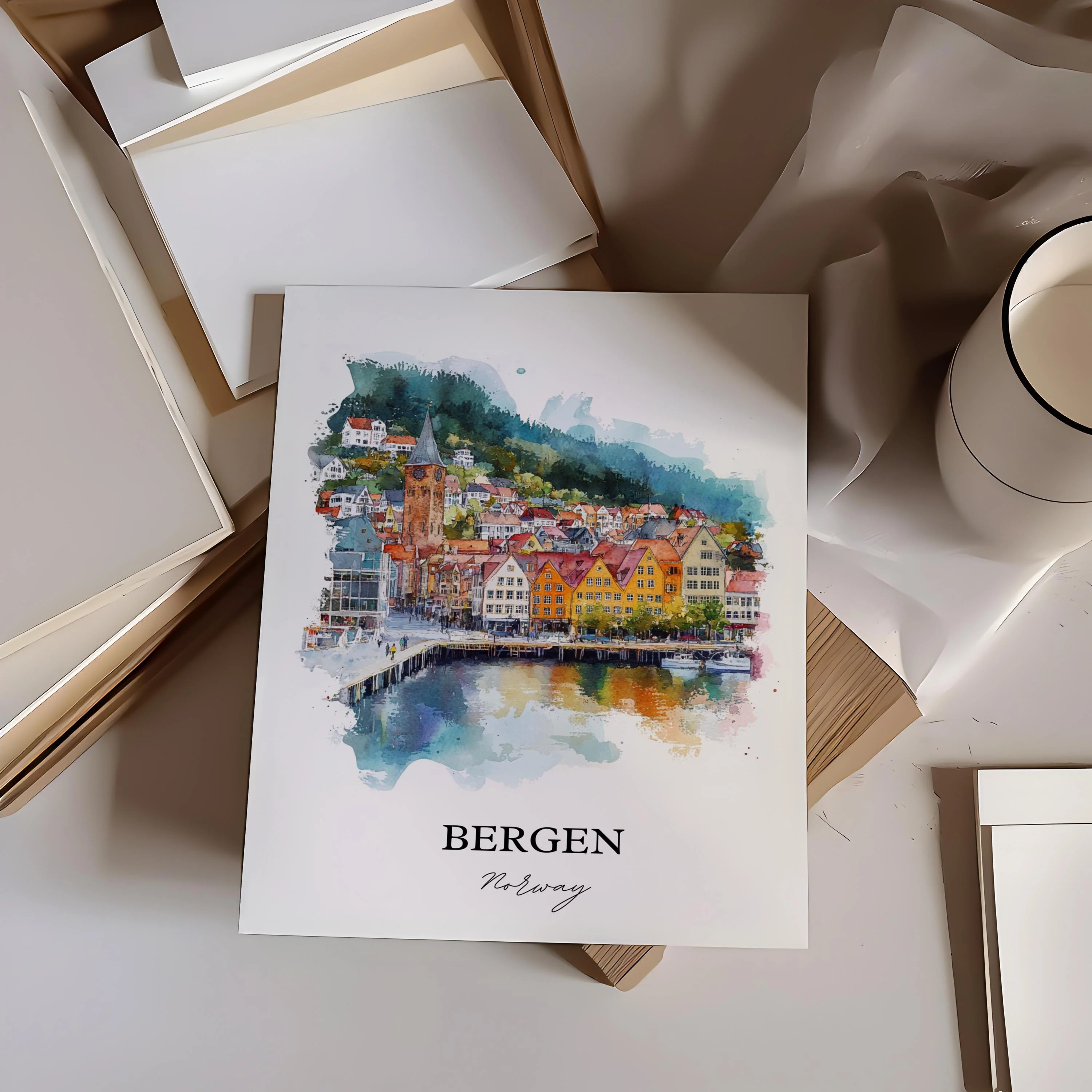 Bergen, Norway – Watercolor Art Print - Image 5