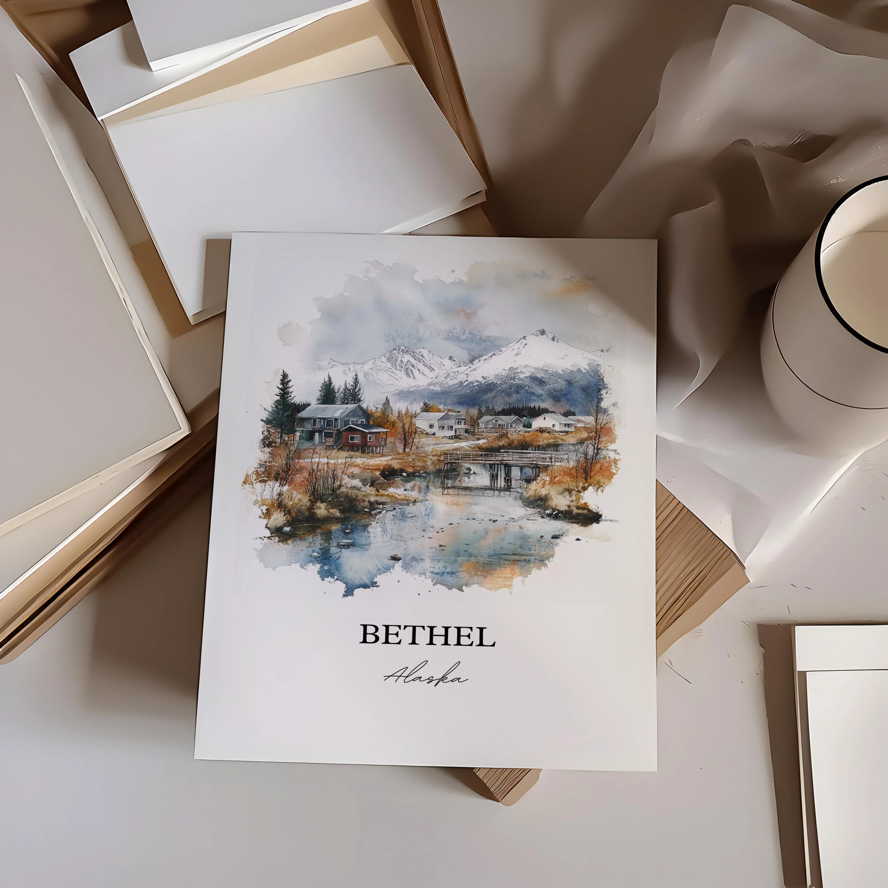Bethel, Alaska, USA – Watercolor Art Print of Kuskokwim River - Image 5