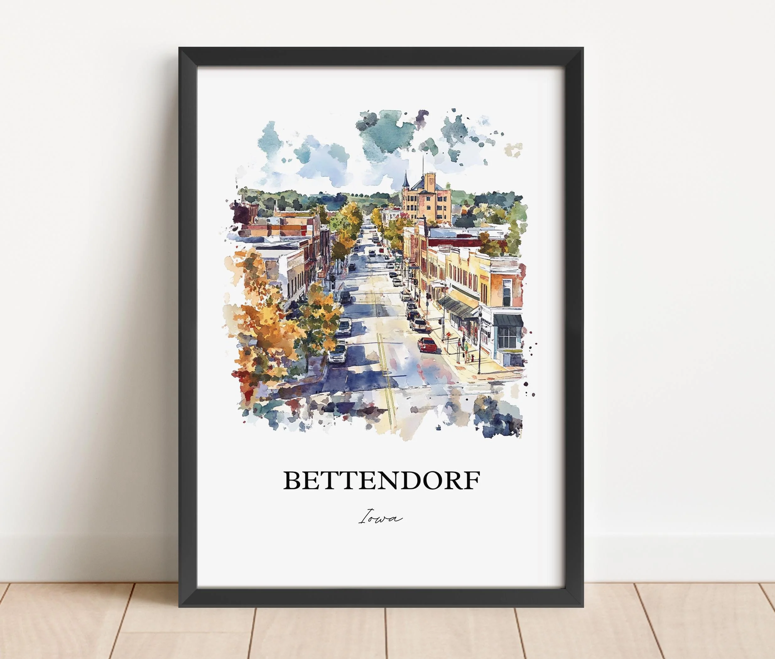 Bettendorf, Iowa, Watercolor Art Print