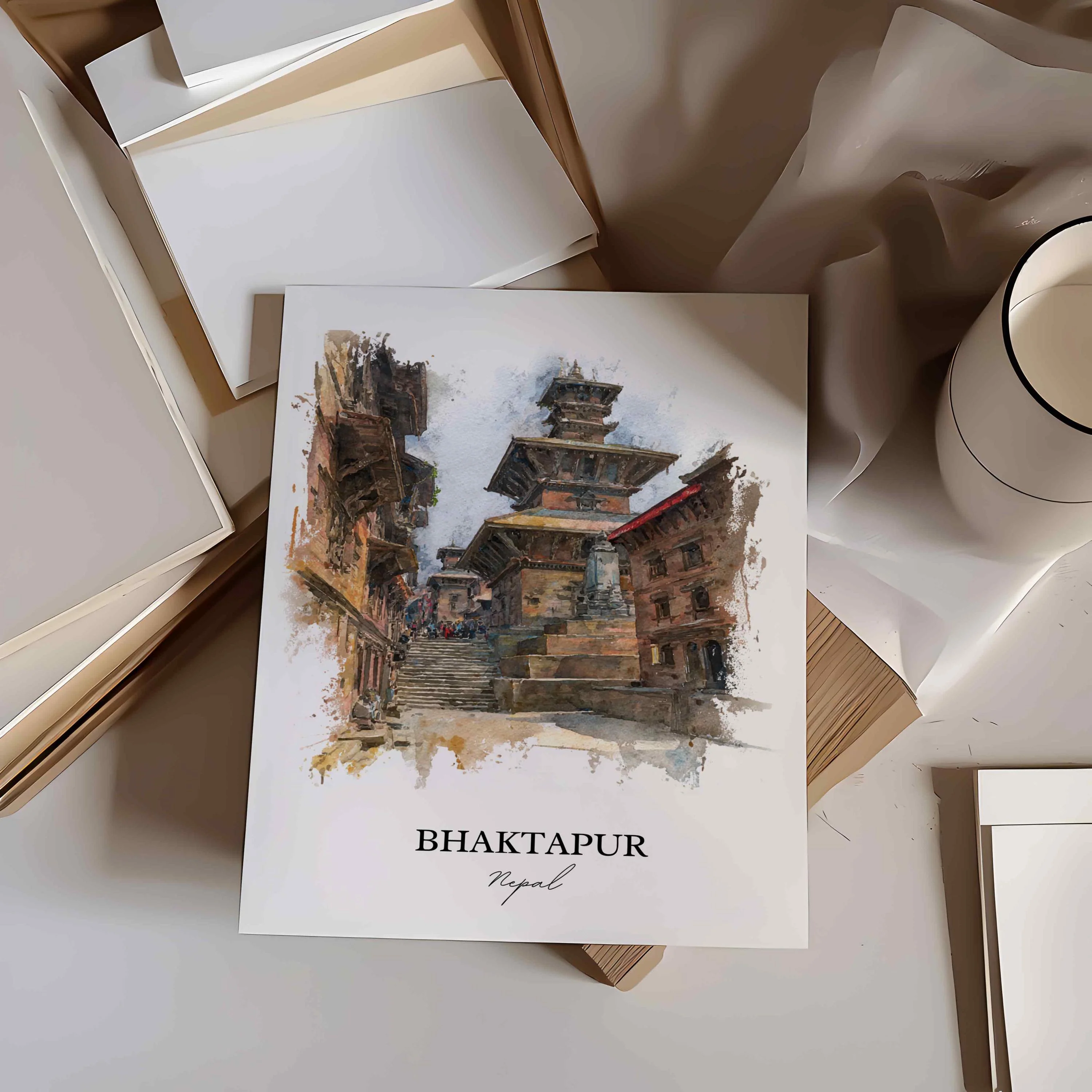 Bhaktapur, Nepal – Watercolor Art Print - Image 3