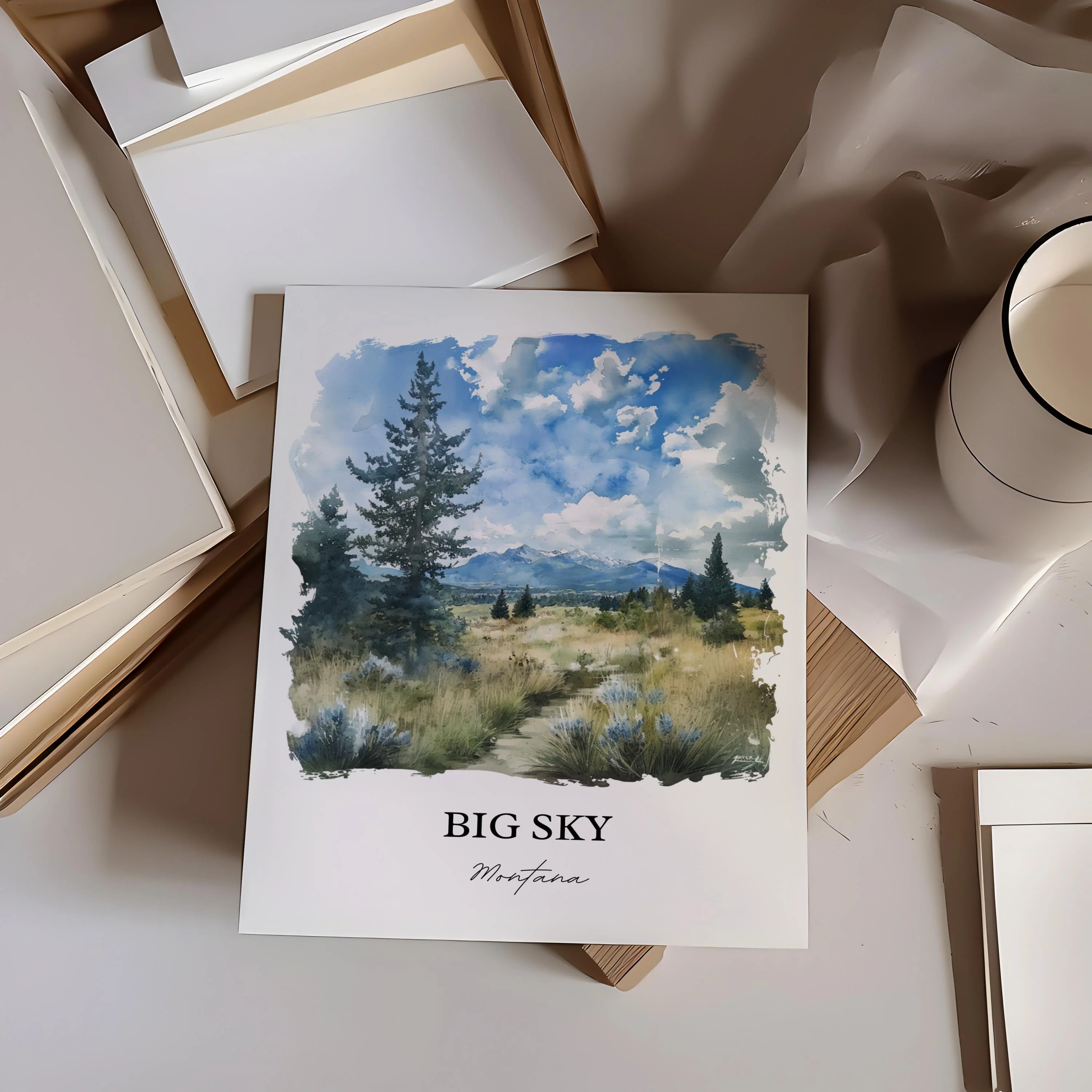 Big Sky, Montana, USA – Watercolor Art Print - Image 4