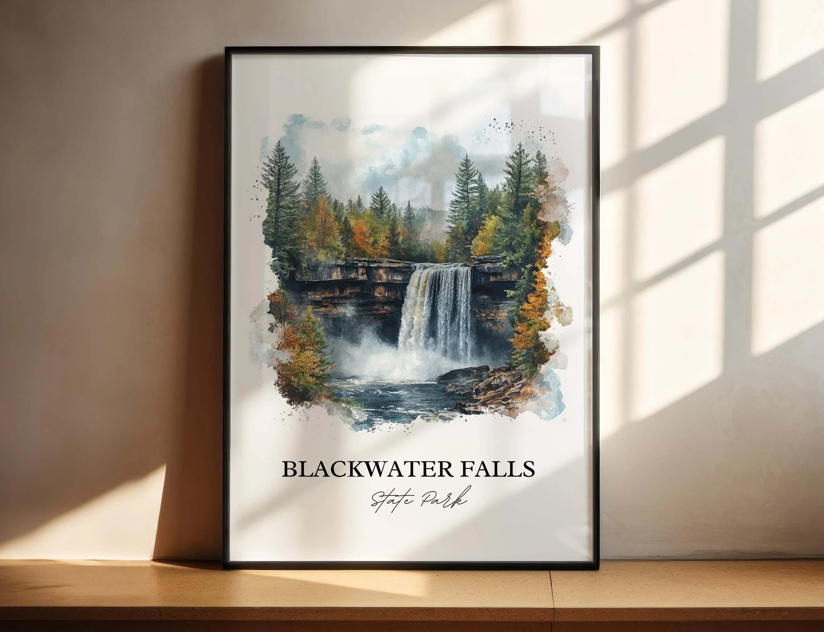 Blackwater Falls, West Virginia, USA – Watercolor Art Print