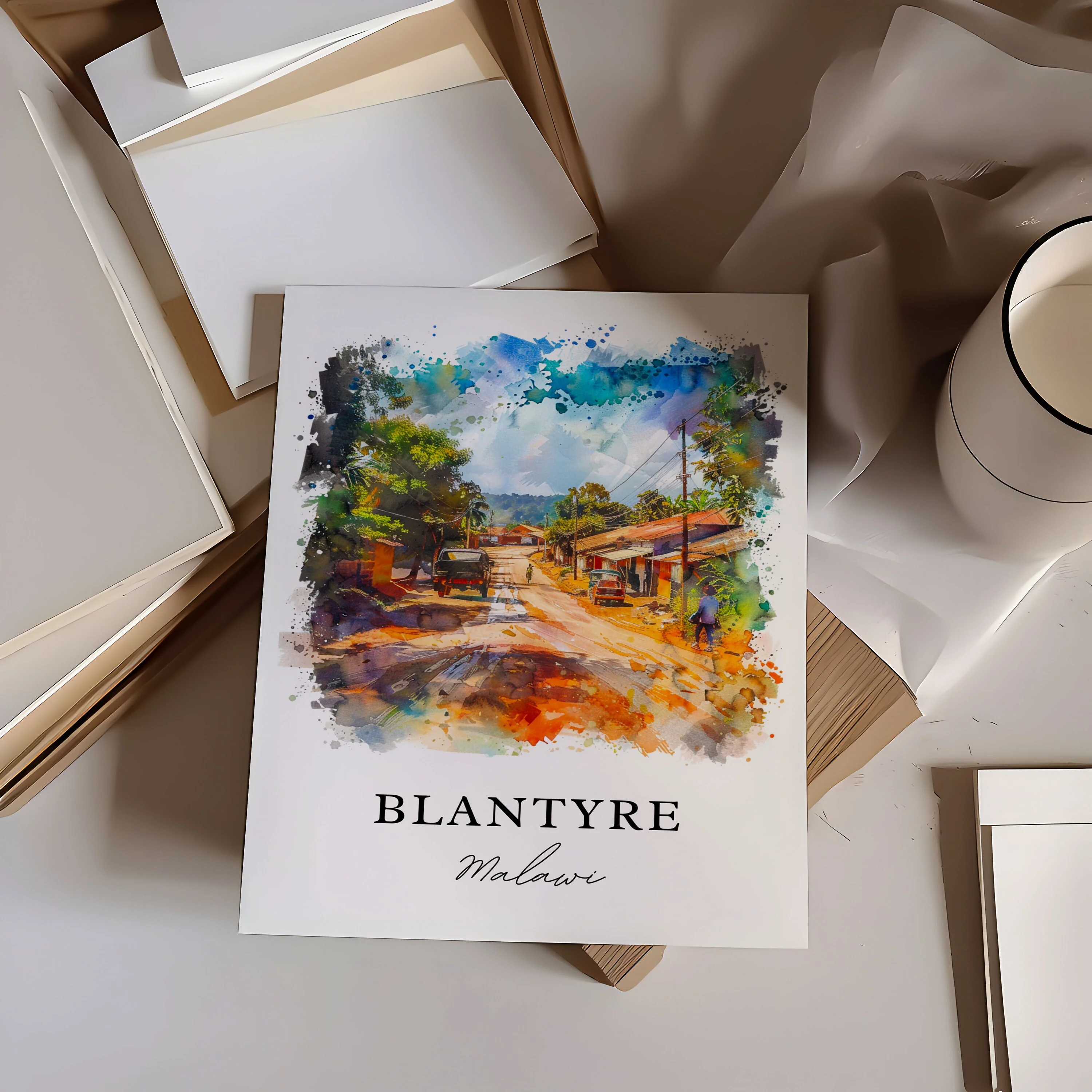 Blantyre, Malawi – Watercolor Art Print - Image 2