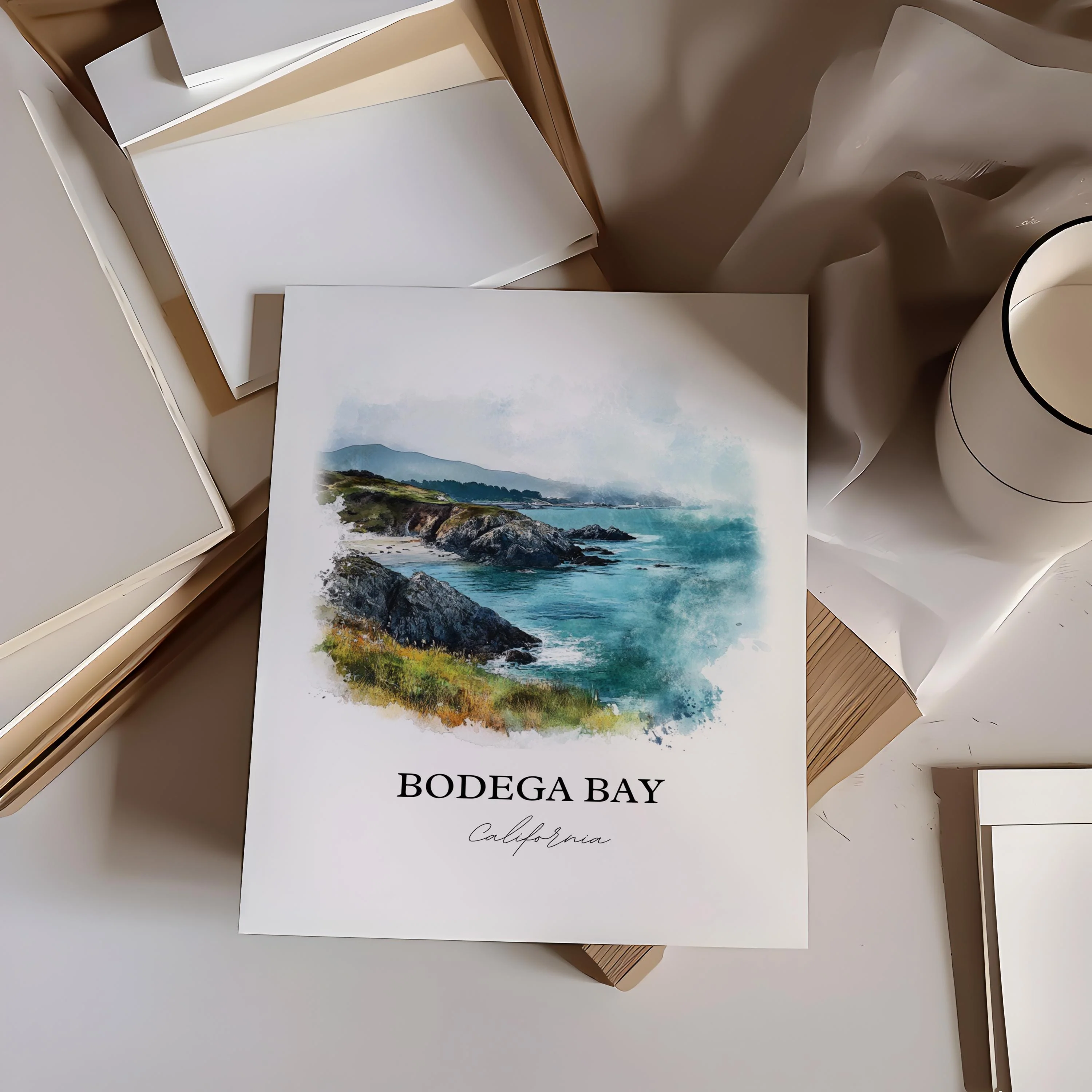 Bodega Bay, USA – Watercolor Art Print - Image 4