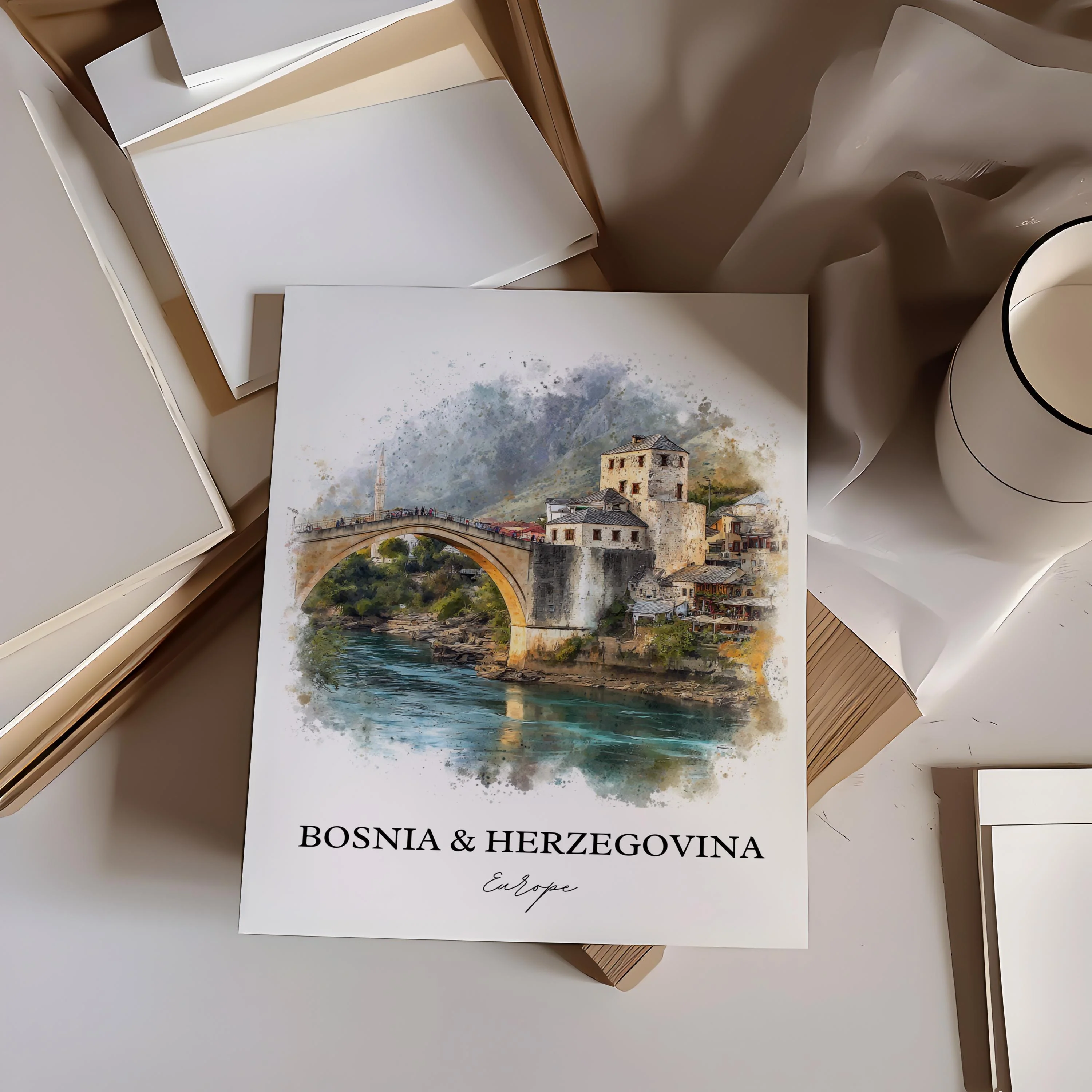 Bosnia and Herzegovina, Europe – Watercolor Art Print - Image 5