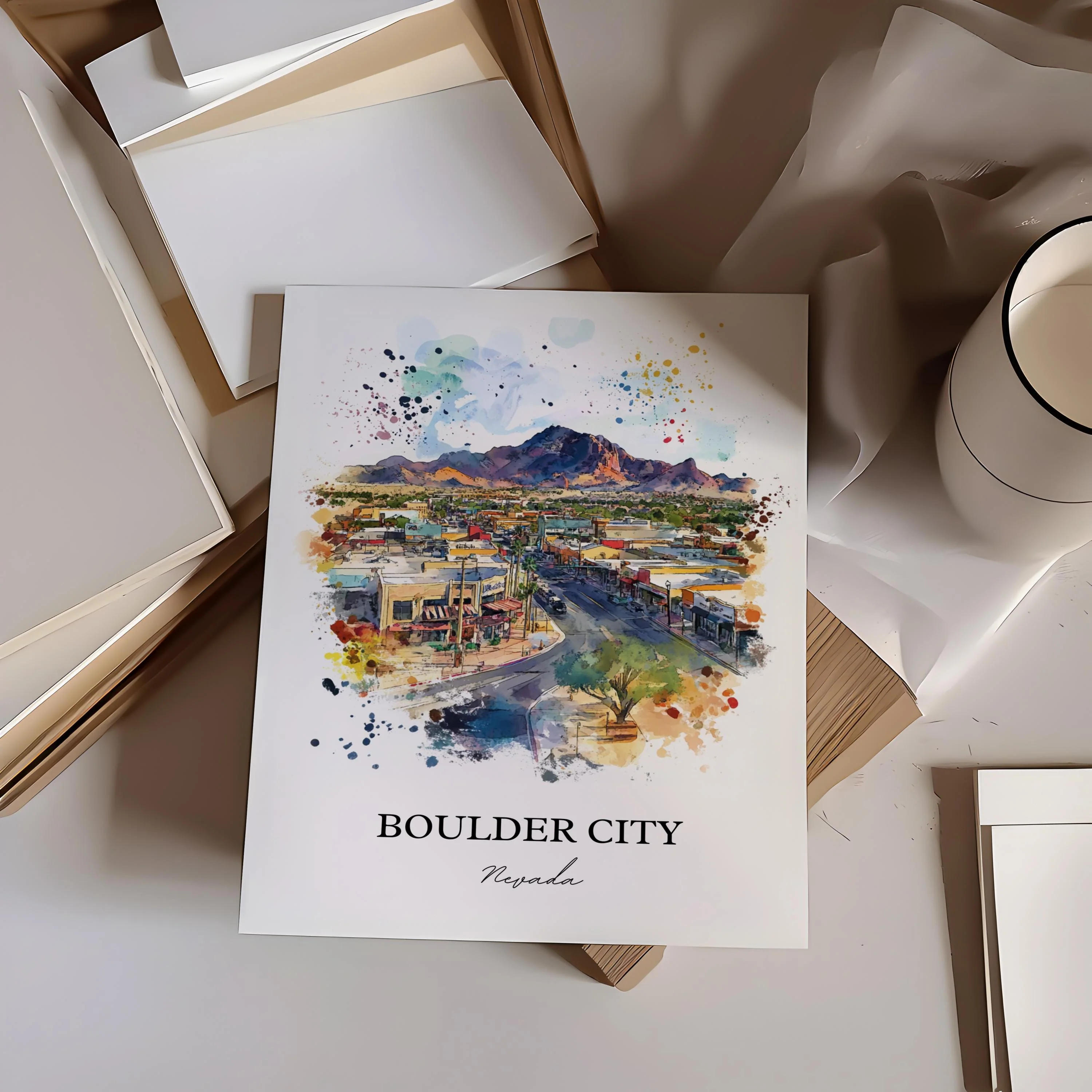 Boulder City, NV, USA – Watercolor Art Print - Image 4