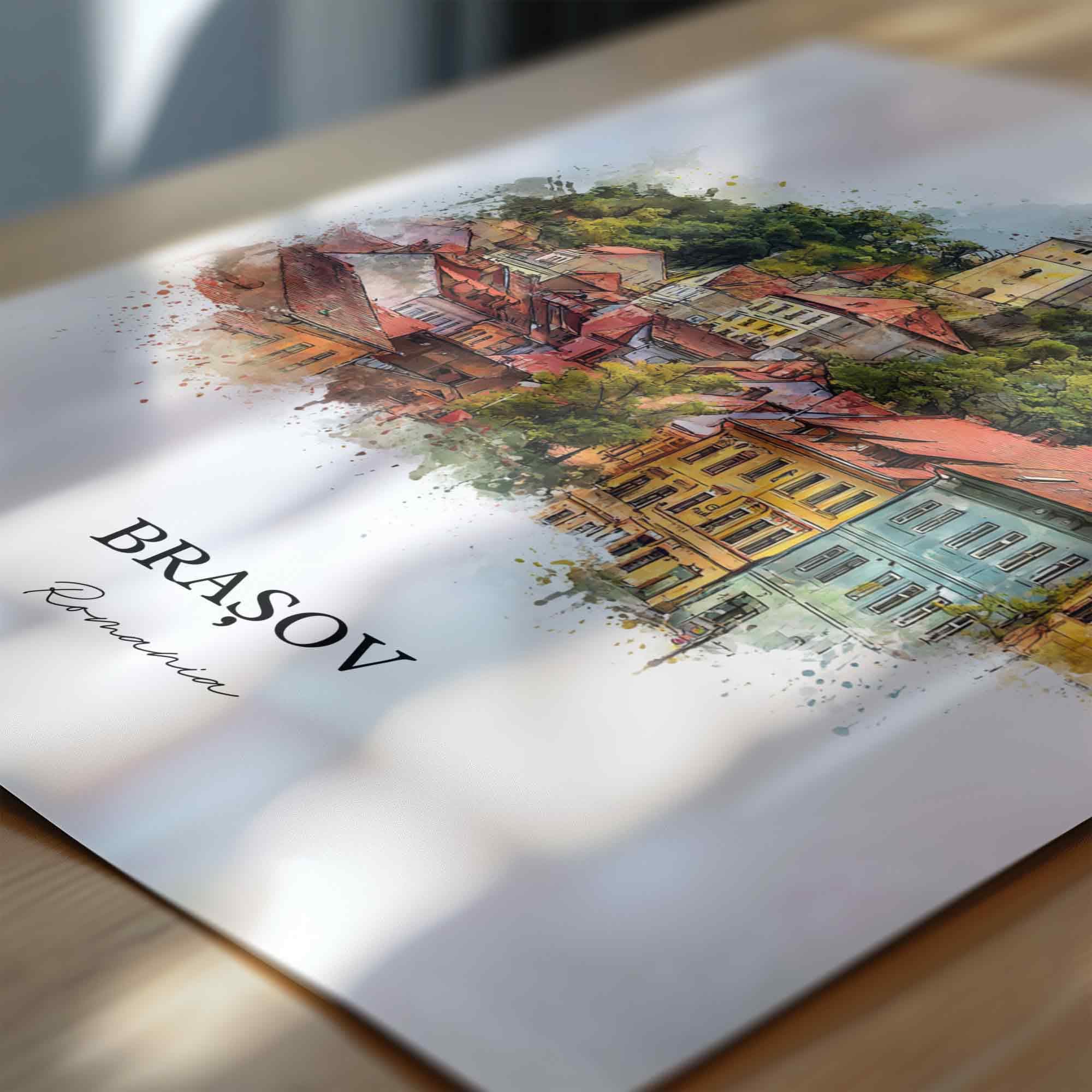 Brasov, Romania – Watercolor Art Print - Image 2