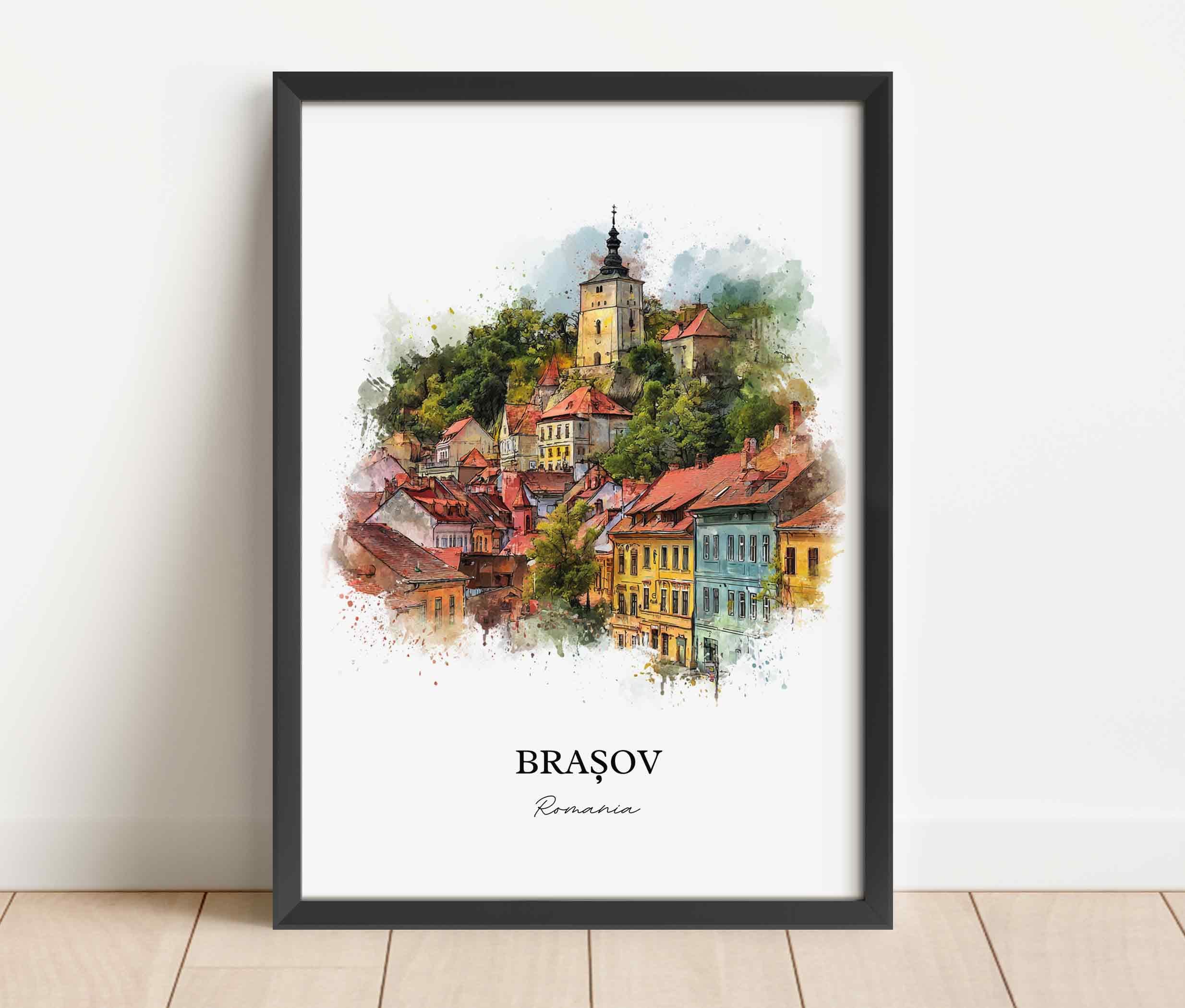 Brasov, Romania – Watercolor Art Print - Image 4