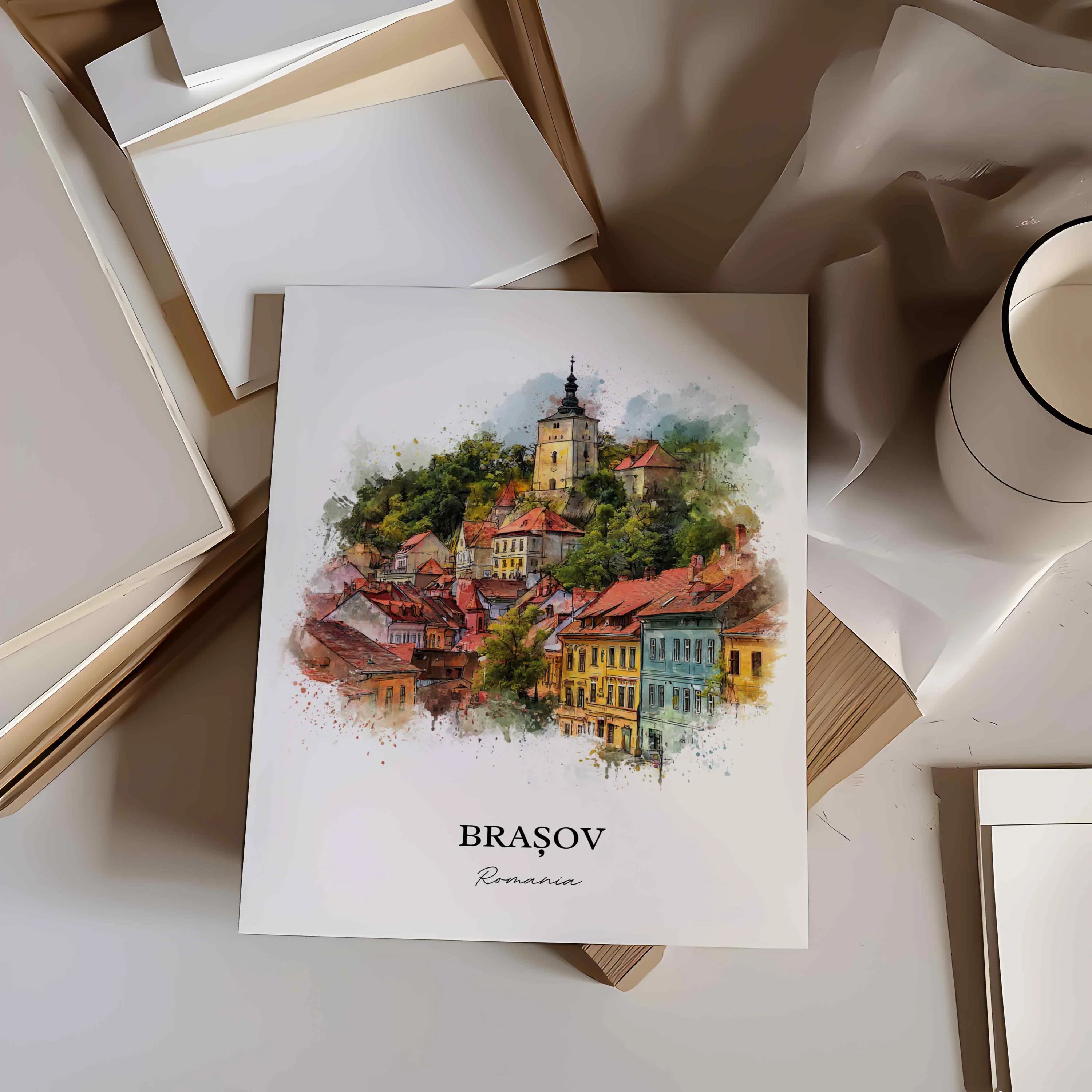 Brasov, Romania – Watercolor Art Print - Image 9