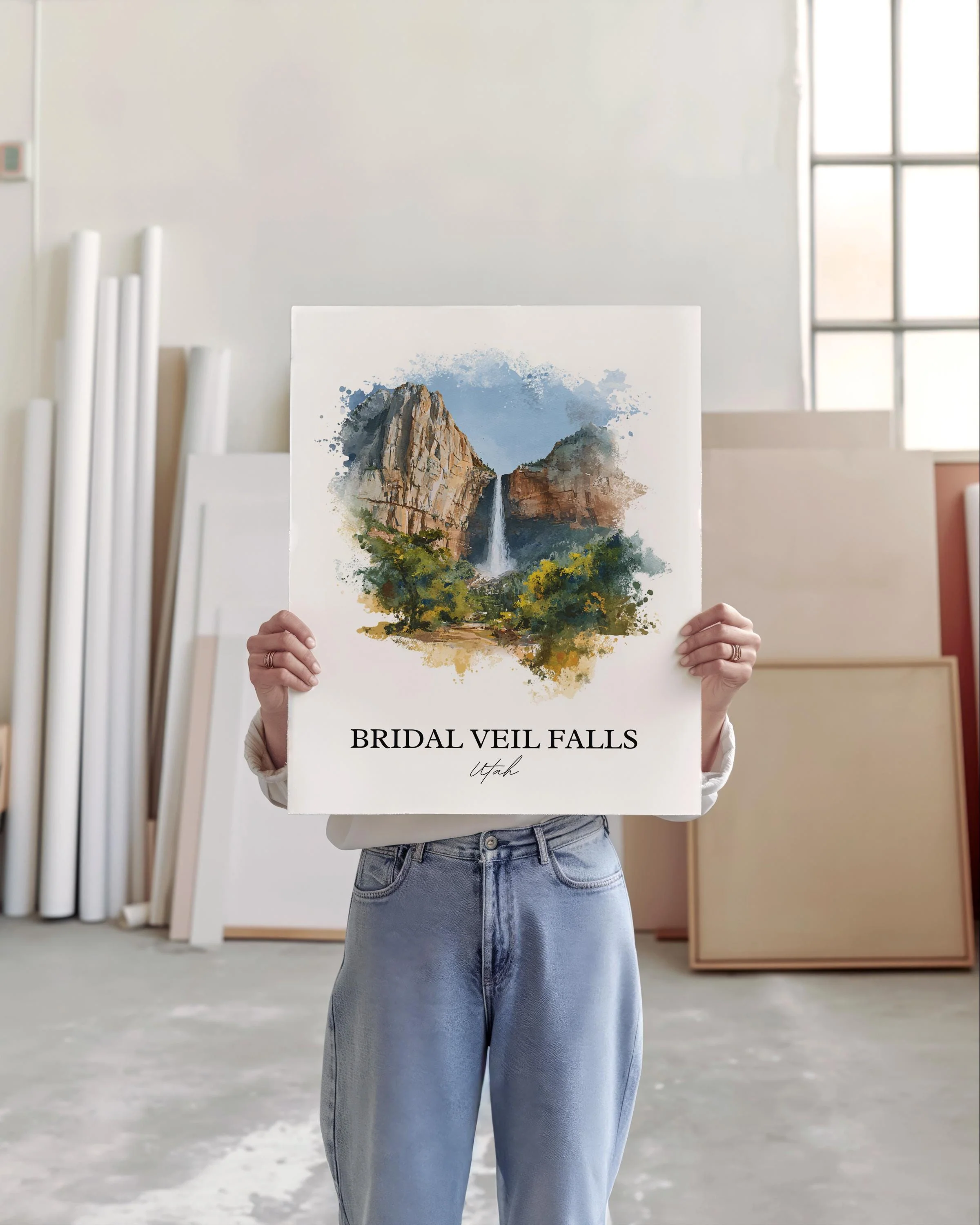 Bridal Veil Falls, Utah, USA – Watercolor Art Print - Image 3