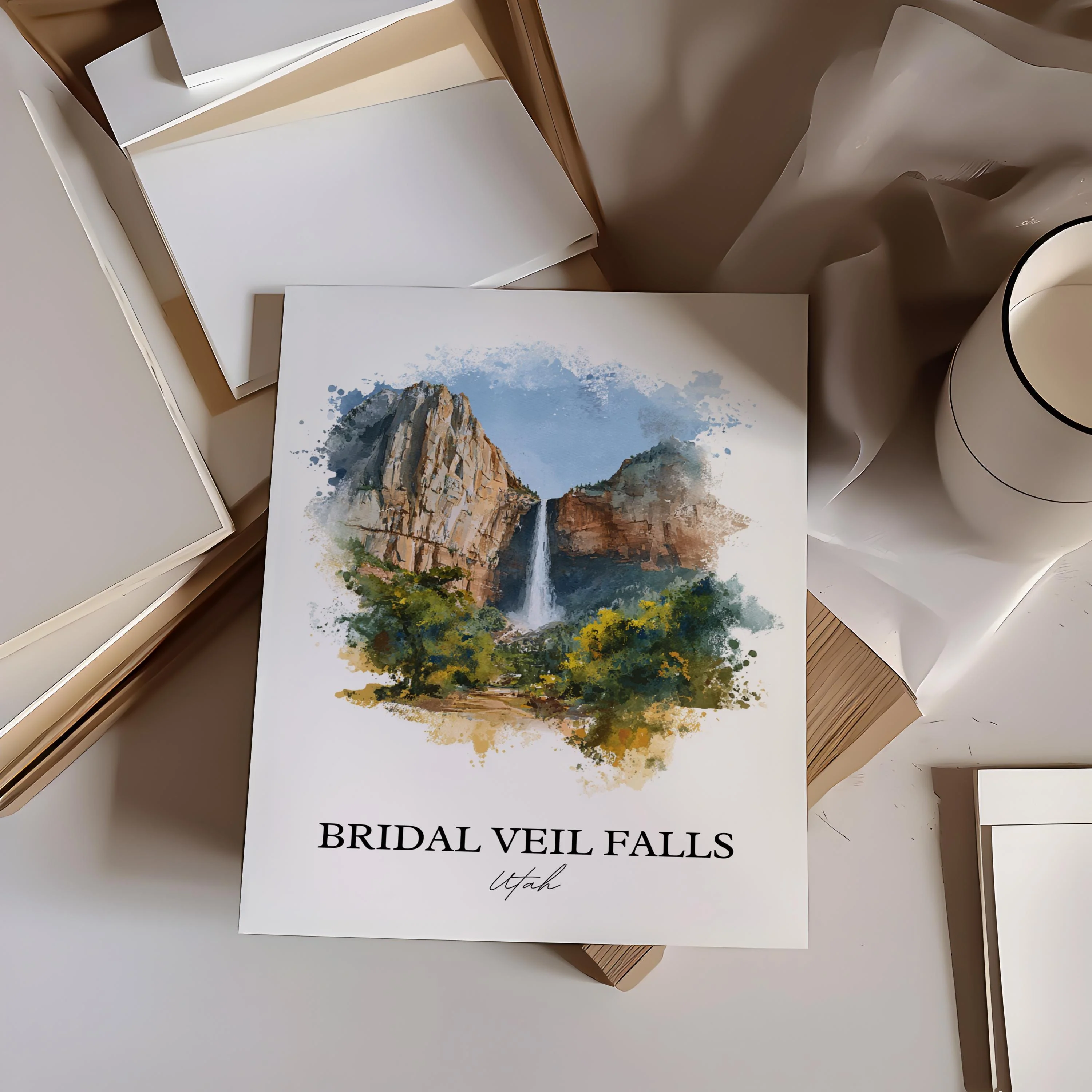 Bridal Veil Falls, Utah, USA – Watercolor Art Print - Image 4